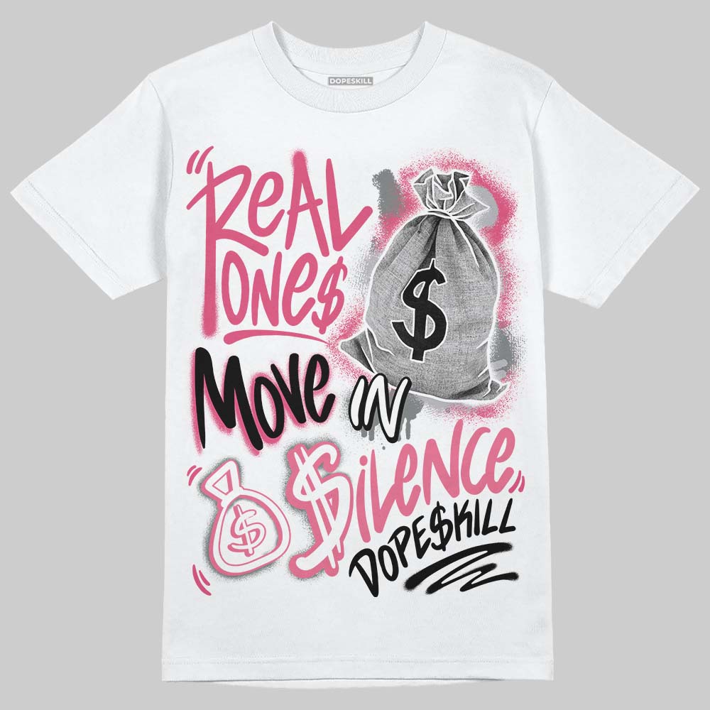 White Fluo Pink superstreetwear T-Shirt Real Ones Move In Silence Graphic
