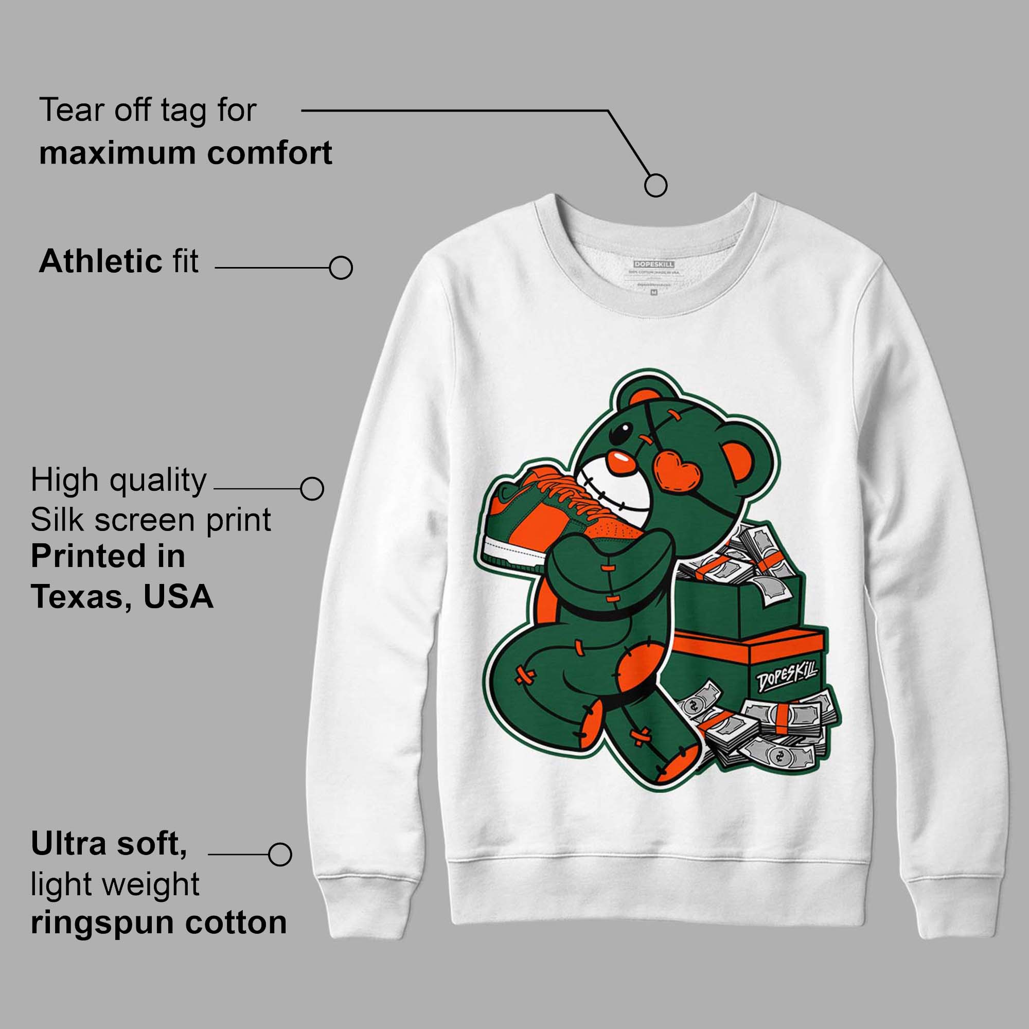 Dunk Low Team Dark Green Orange superstreetwear Sweatshirt Bear Steals Sneaker Graphic