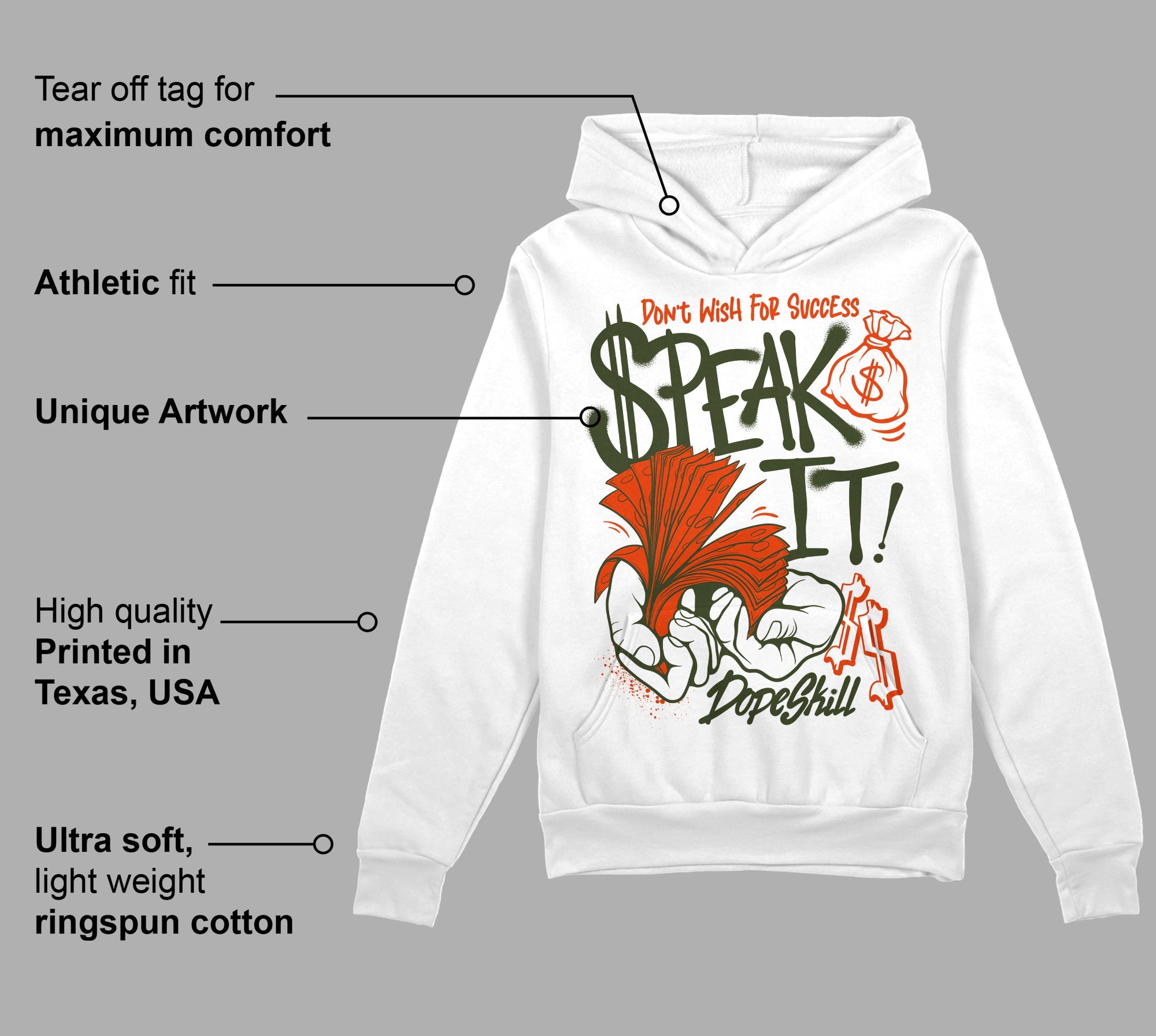 Olive Collection superstreetwear Hoodie Sweatshirt Speak It Graphic