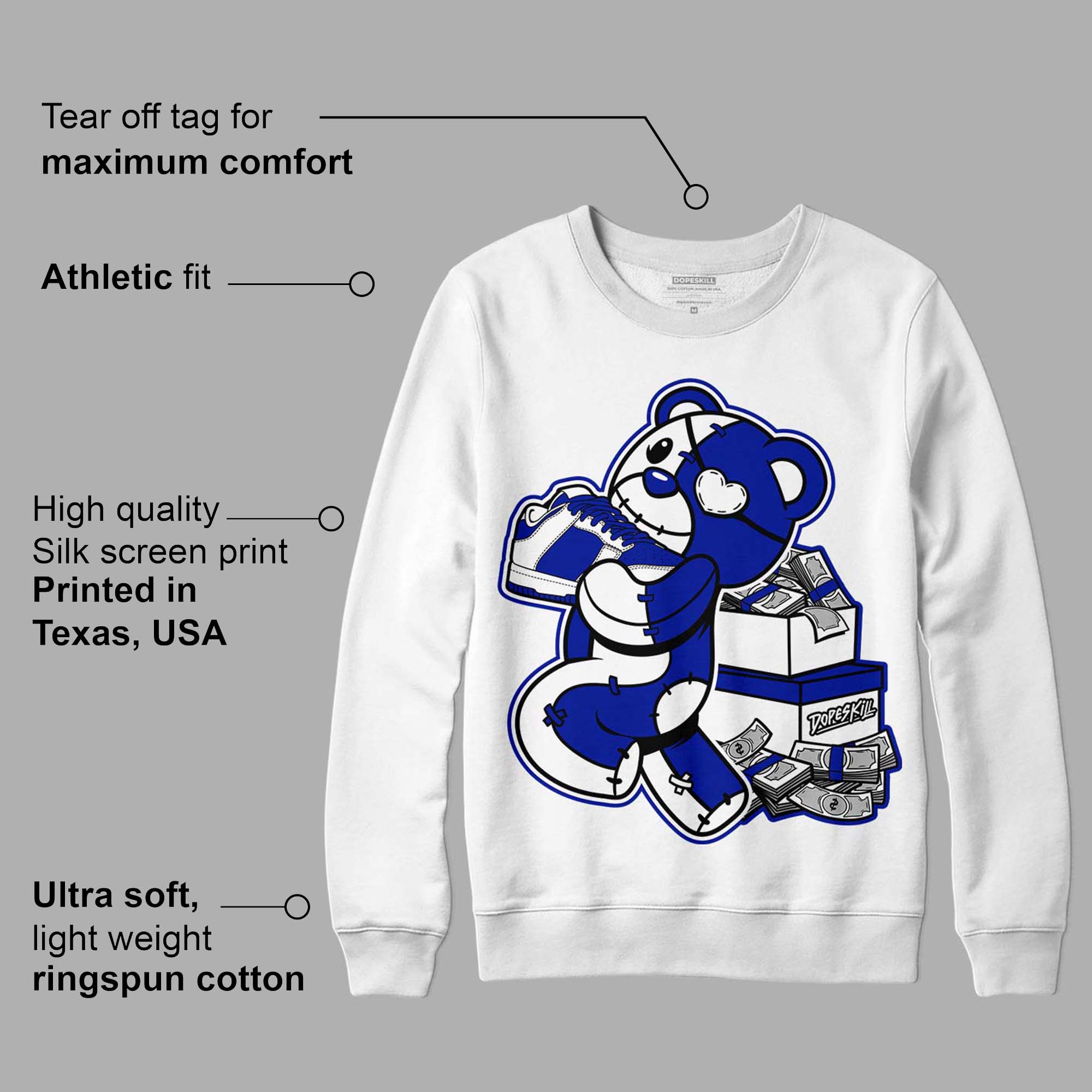 Racer Blue White Dunk Low superstreetwear Sweatshirt Bear Steals Sneaker Graphic