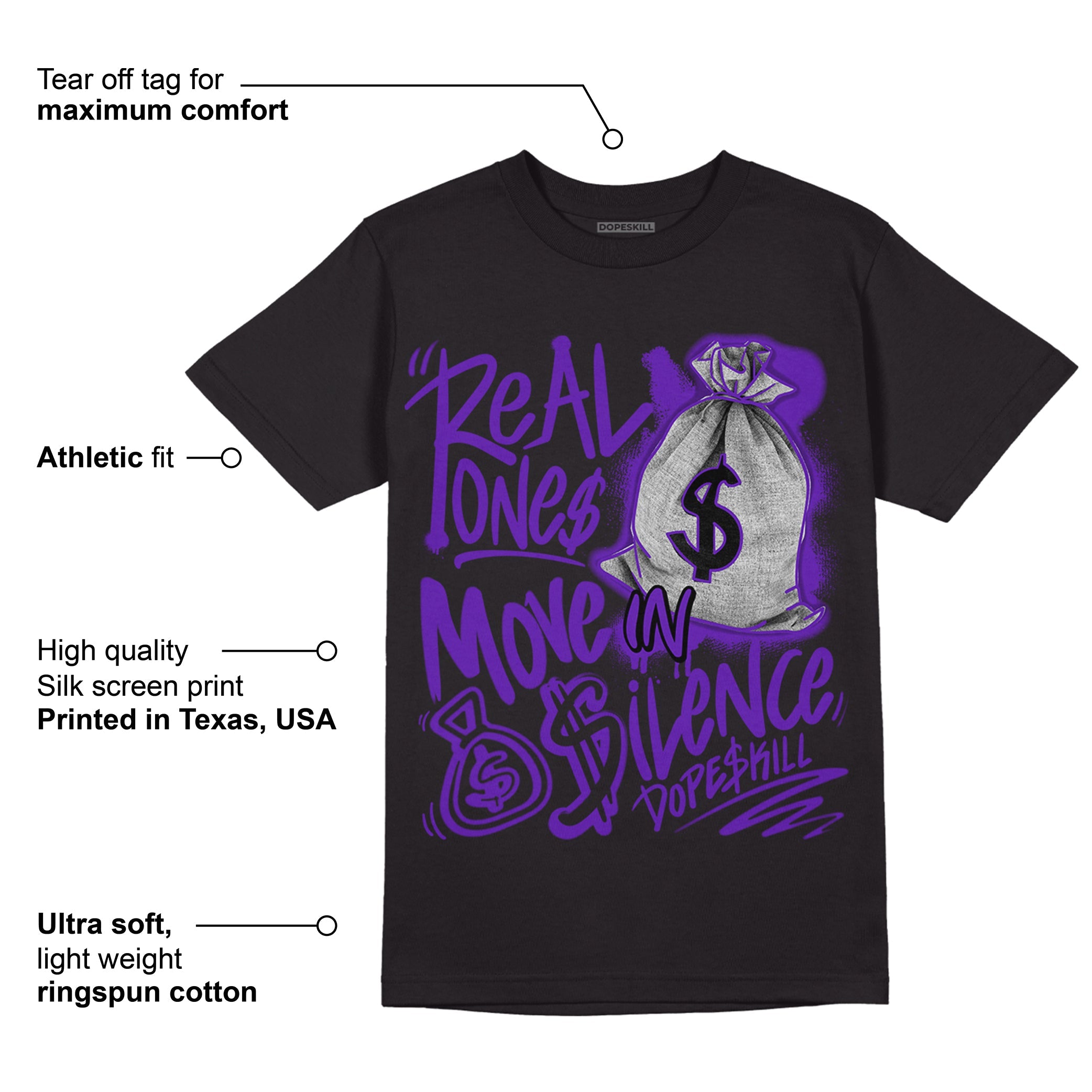 AJ 13 Court Purple superstreetwear T-Shirt Real Ones Move In Silence Graphic