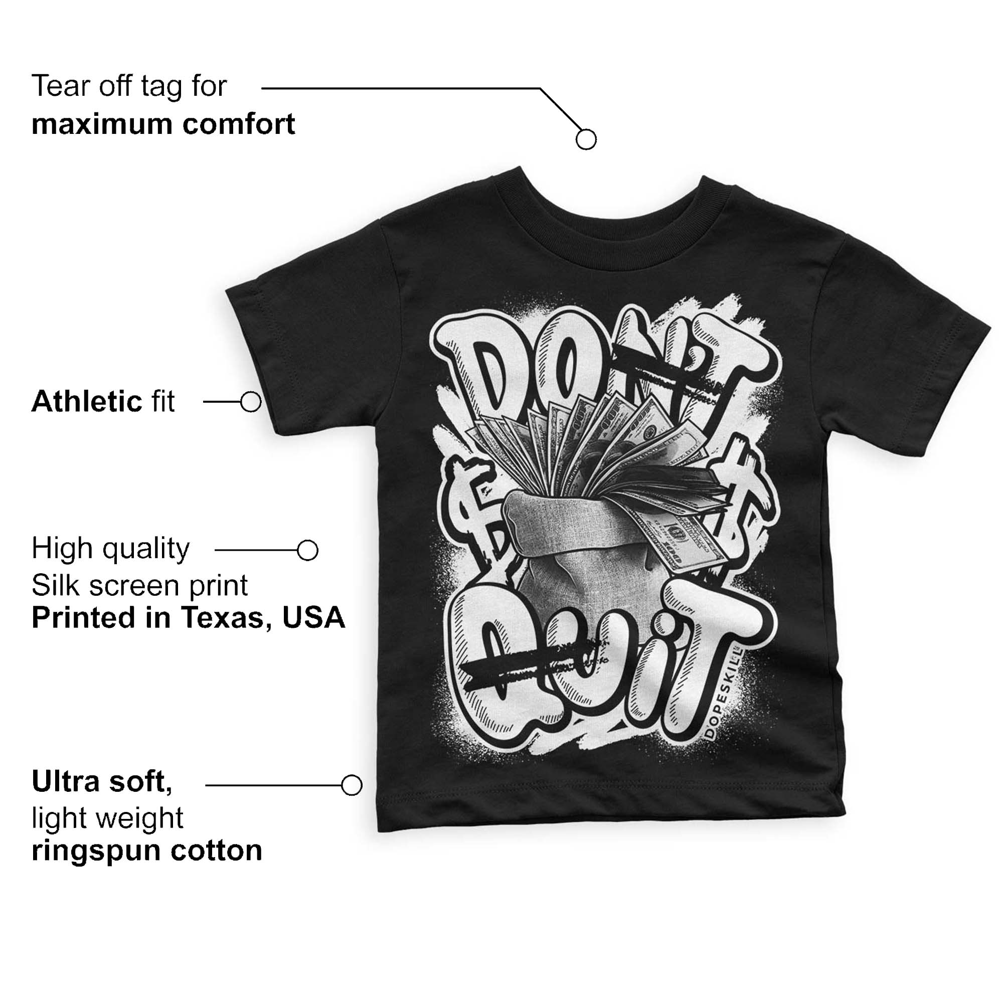 Panda White Black Dunk Low superstreetwear Toddler Kids T-shirt Don't Quit Graphic