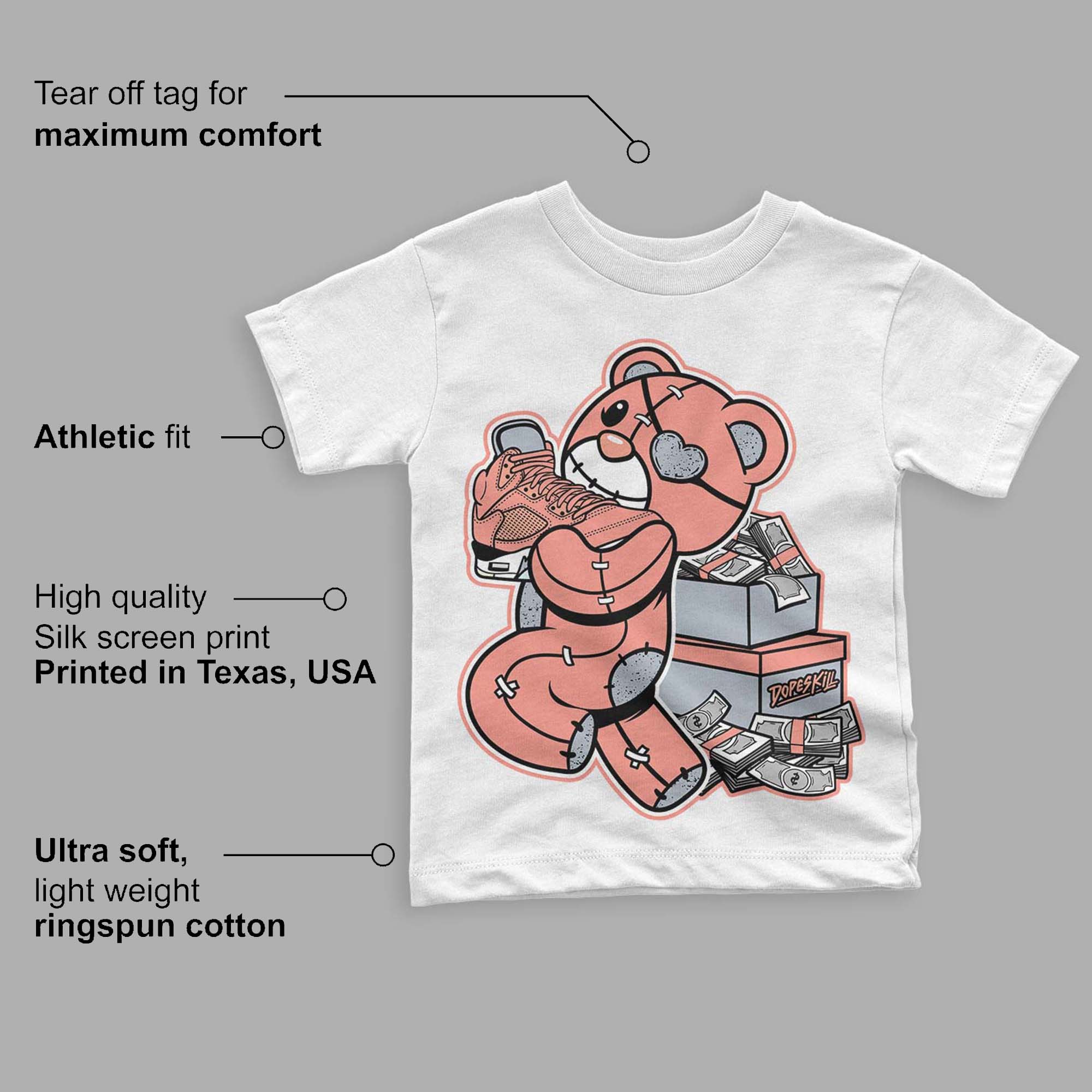 Crimson Bliss 5s superstreetwear Toddler Kids T-shirt Bear Steals Sneaker Graphic