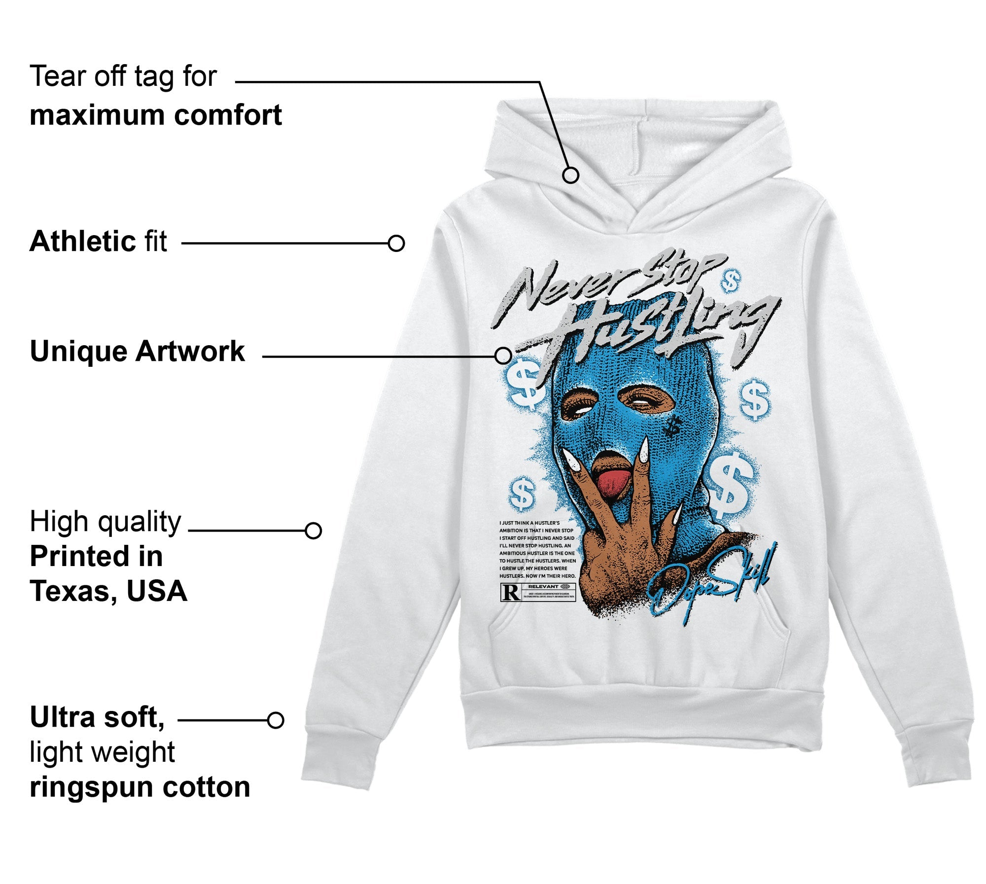 Military Blue 4s superstreetwear Hoodie Sweatshirt Never Stop Hustling Graphic