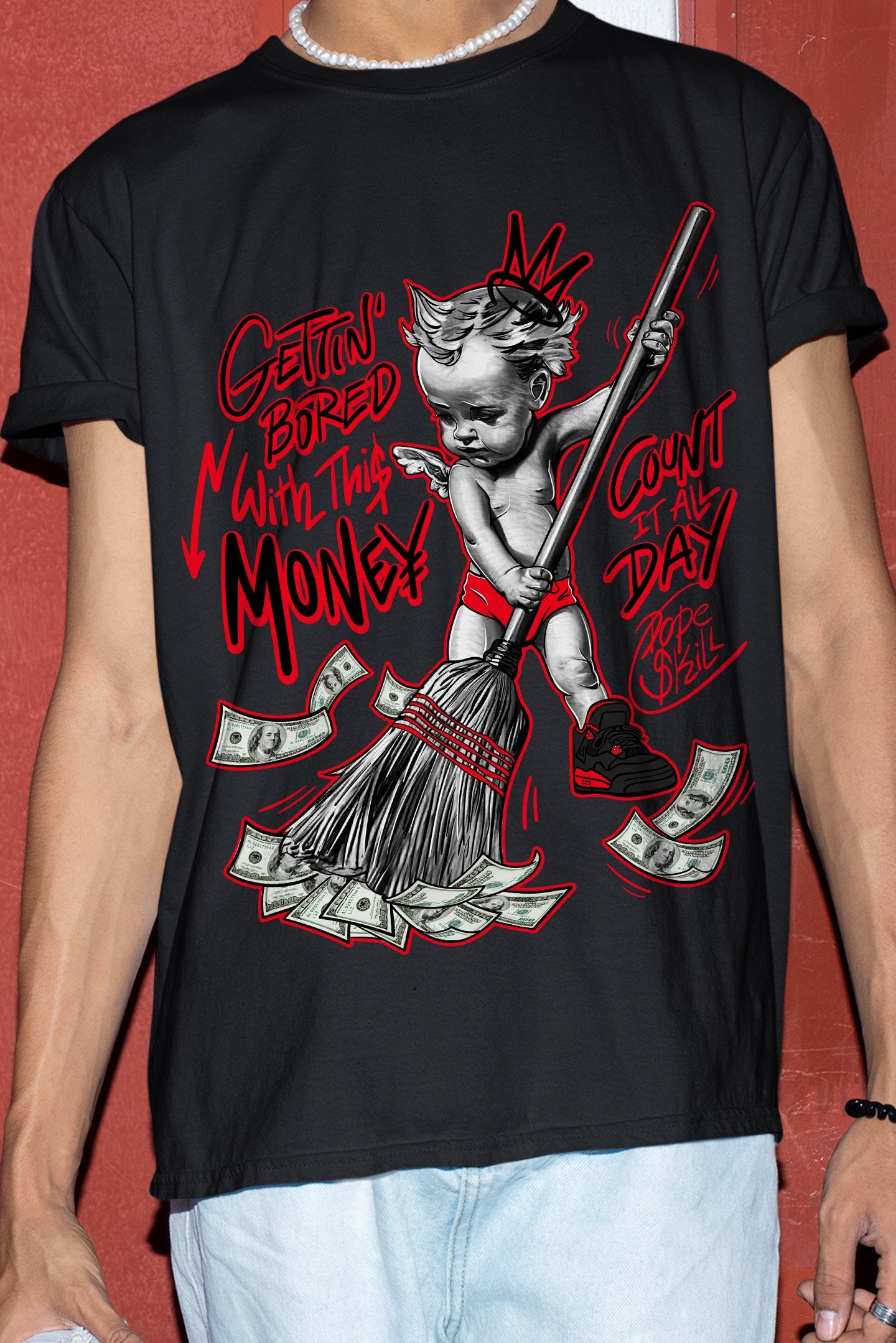 AJ 4 Red Thunder superstreetwear T-shirt Gettin Bored With This Money Graphic