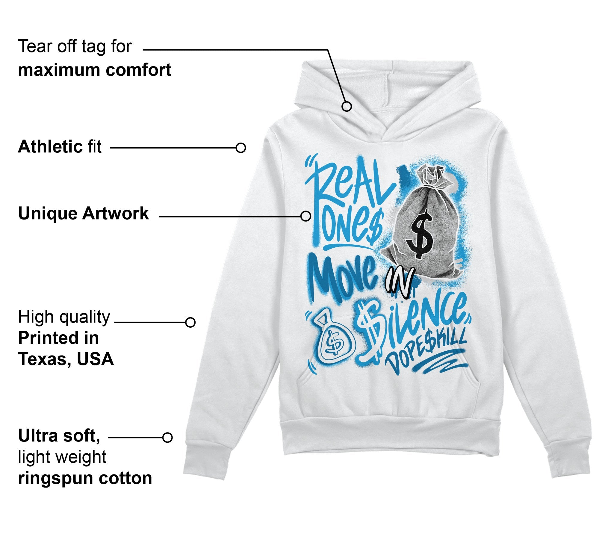 Military Blue 4s superstreetwear Hoodie Sweatshirt Real Ones Move In Silence Graphic