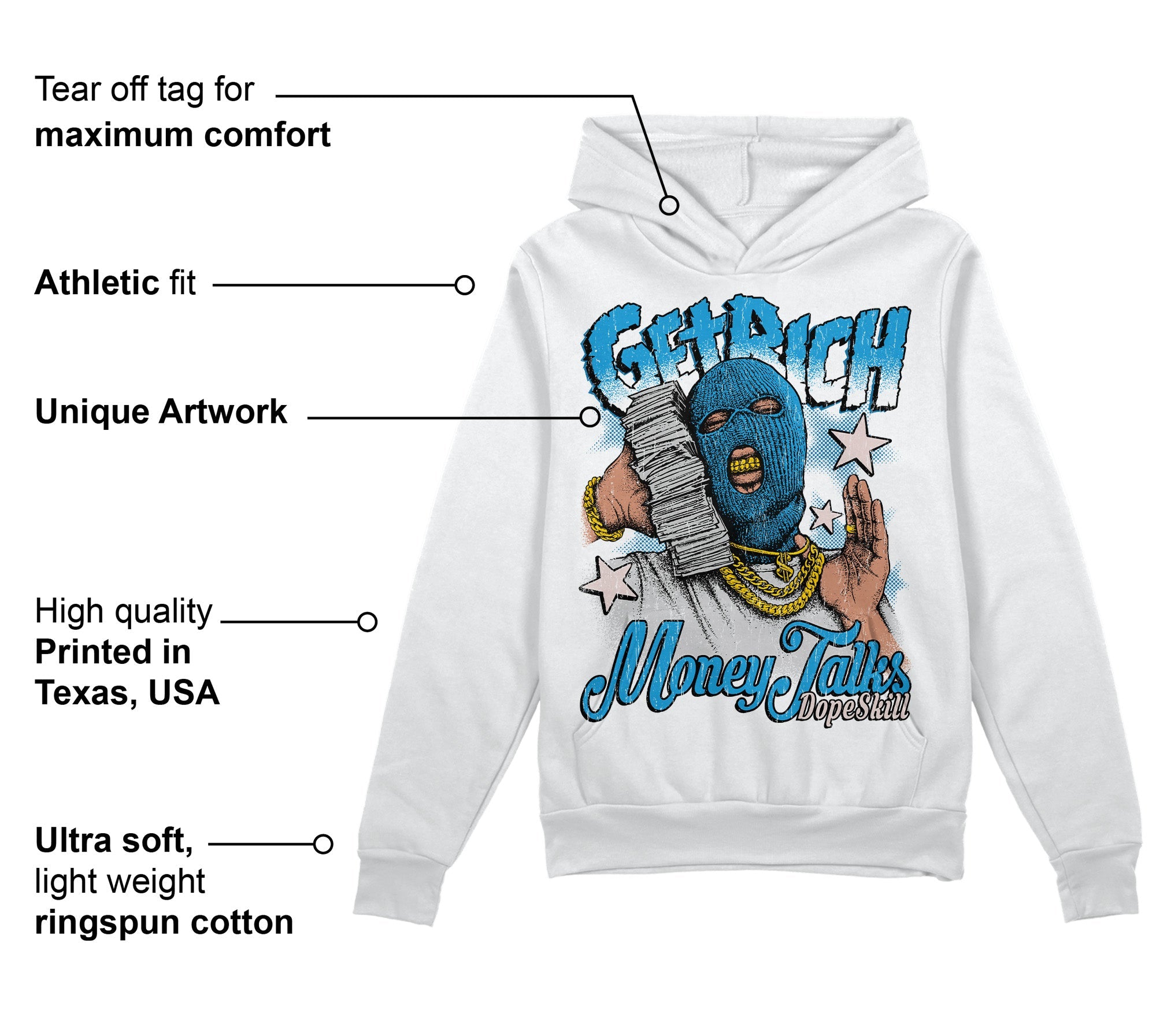 Military Blue 4s superstreetwear Hoodie Sweatshirt Get Rich Graphic