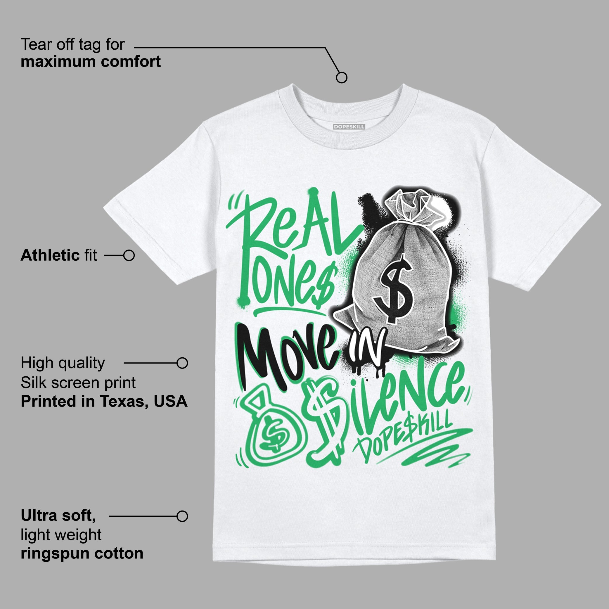 AJ 13 Lucky Green superstreetwear T-Shirt Real Ones Move In Silence Graphic