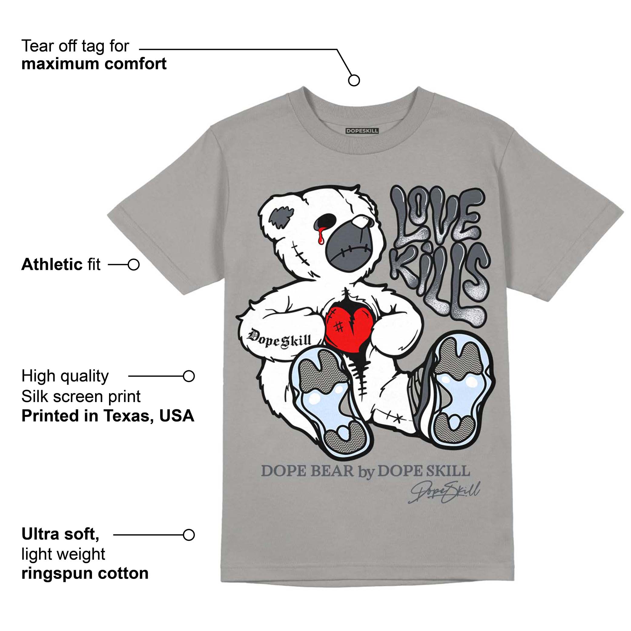 Cool Grey 11s superstreetwear Grey T-shirt Love Kills Graphic