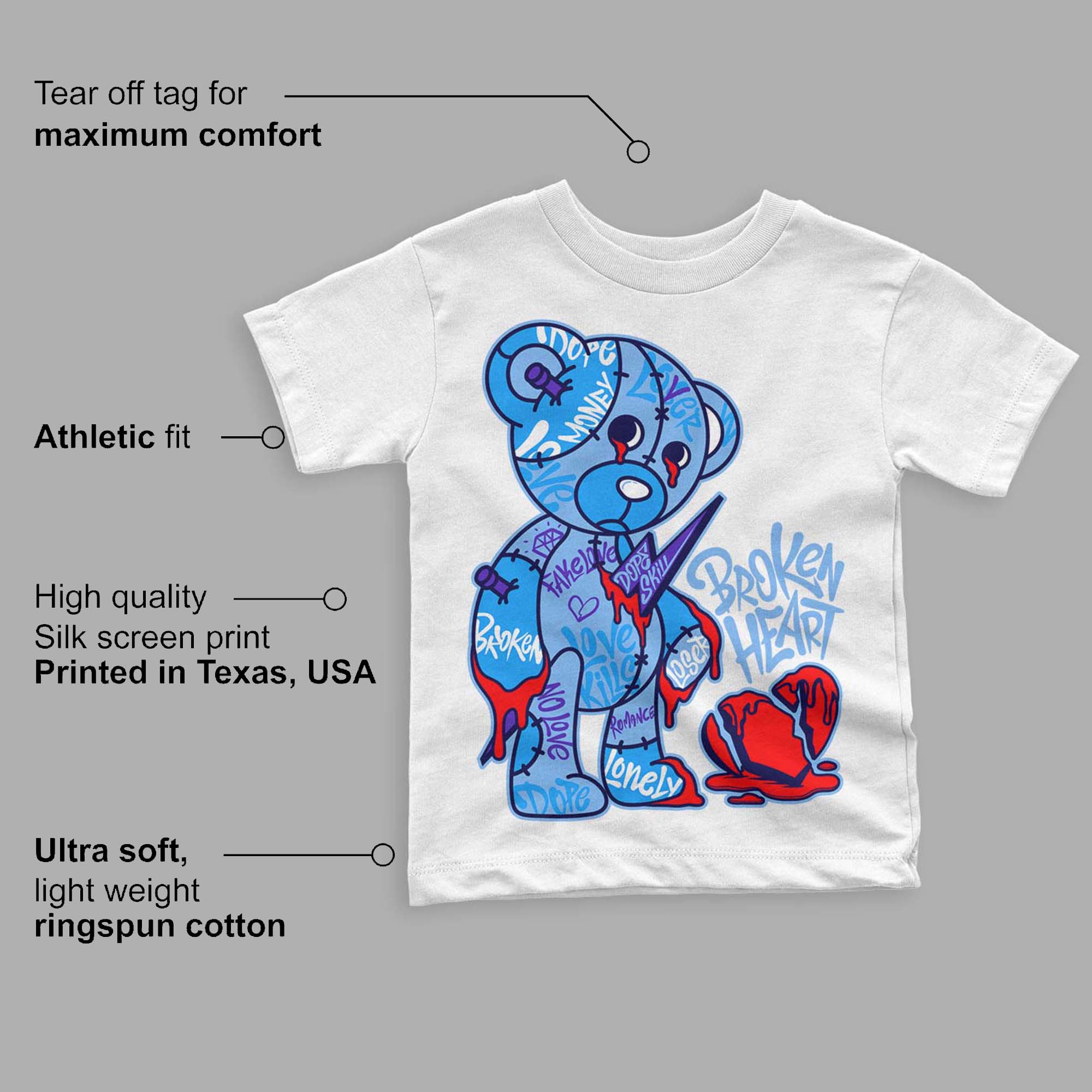 University Blue 6s superstreetwear Toddler Kids T-shirt Broken Heart Graphic