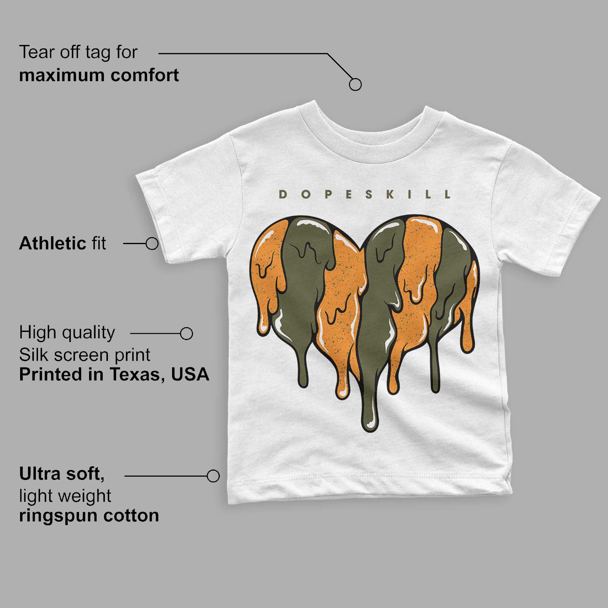 Olive 5s superstreetwear Toddler Kids T-shirt Slime Drip Heart Graphic