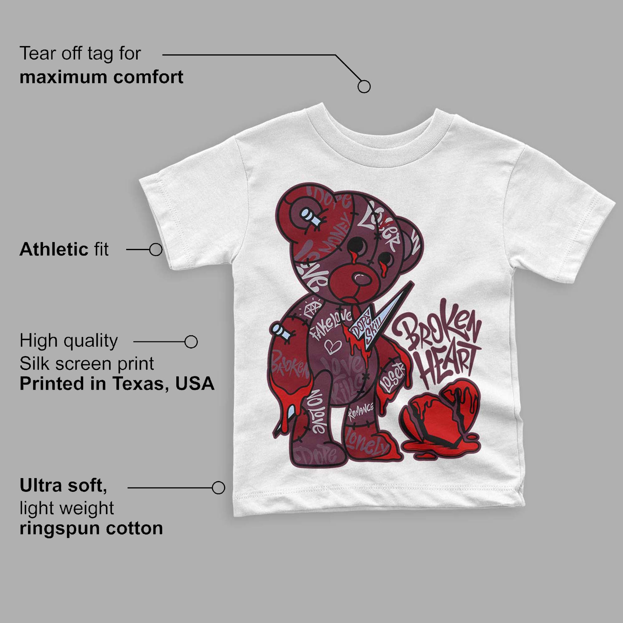 Burgundy 5s superstreetwear Toddler Kids T-shirt Broken Heart Graphic