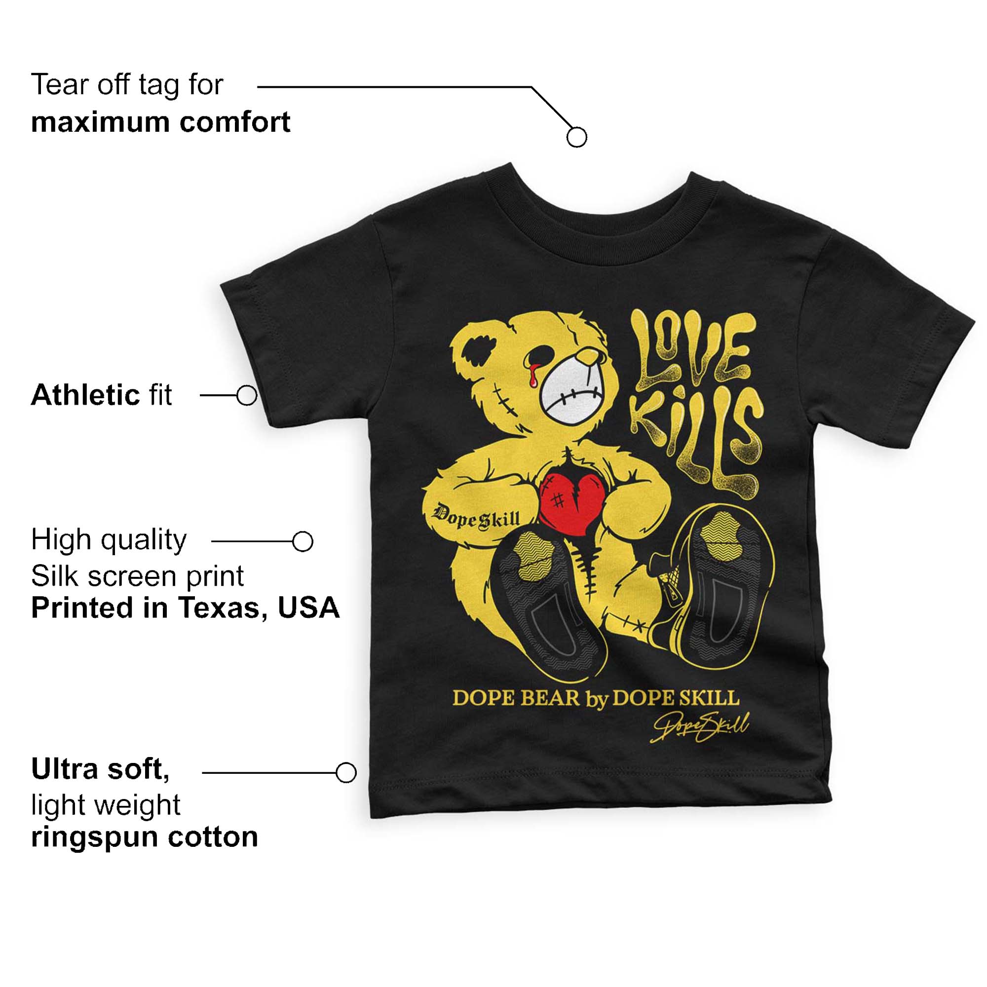 Black Tour Yellow AJ 4 Thunder superstreetwear Toddler Kids T-shirt Love Kills Graphic