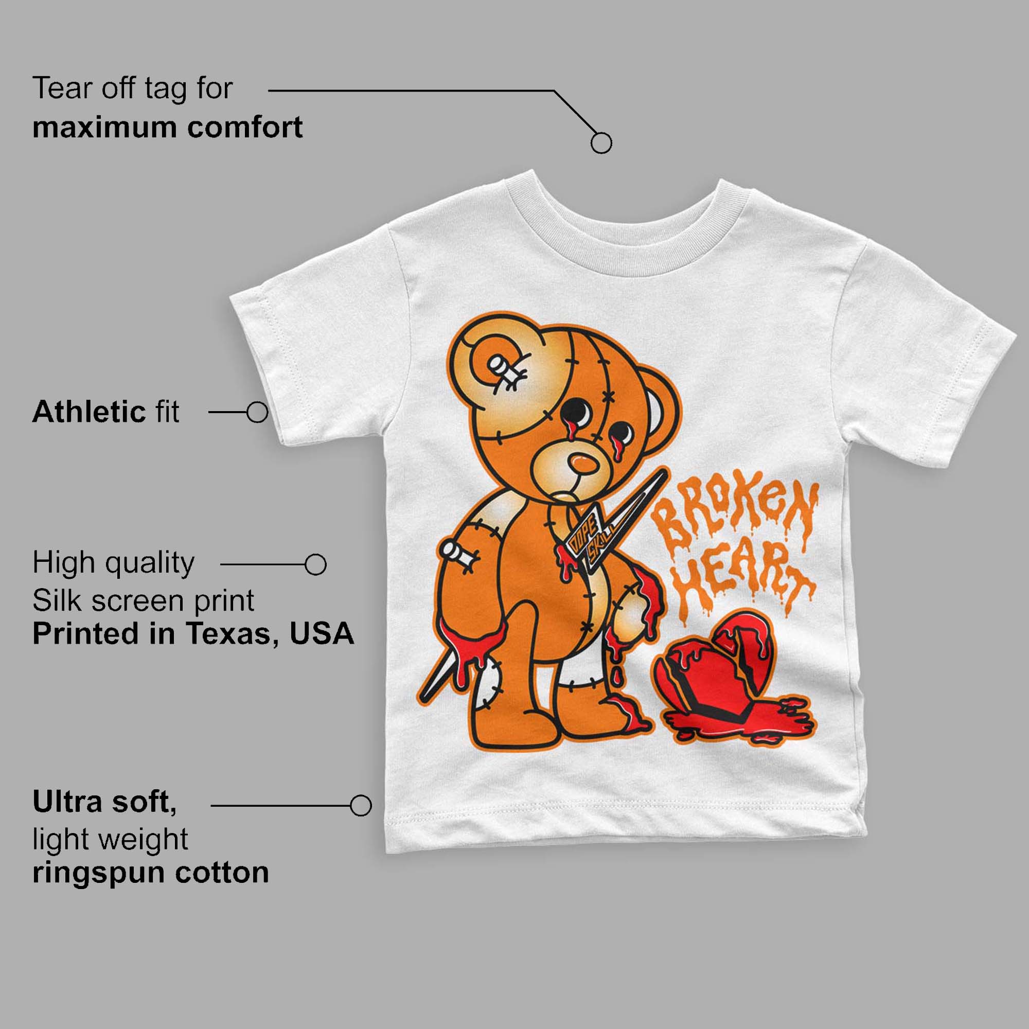 Dunk Low Magma Orange superstreetwear Toddler Kids T-shirt Broken Heart Graphic