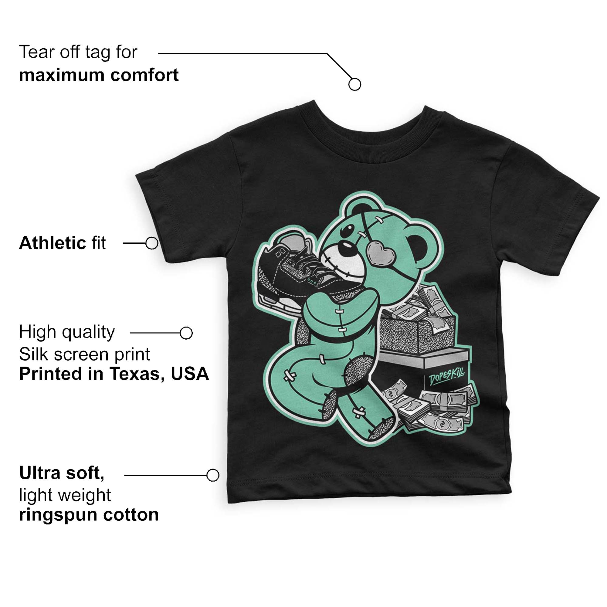 Green Glow 3s superstreetwear Toddler Kids T-shirt Bear Steals Sneaker Graphic