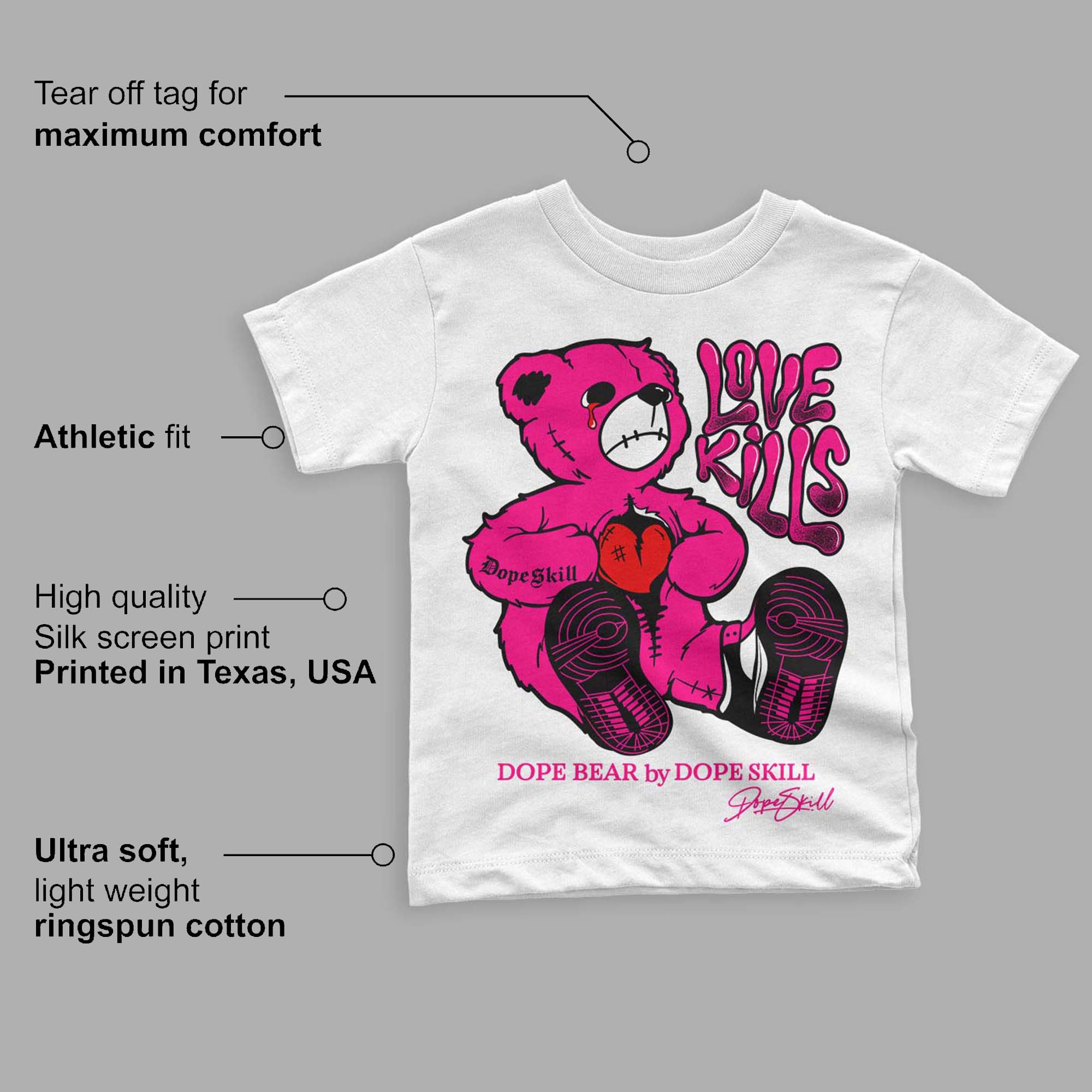 Fierce Pink 1s superstreetwear Toddler Kids T-shirt Love Kills Graphic