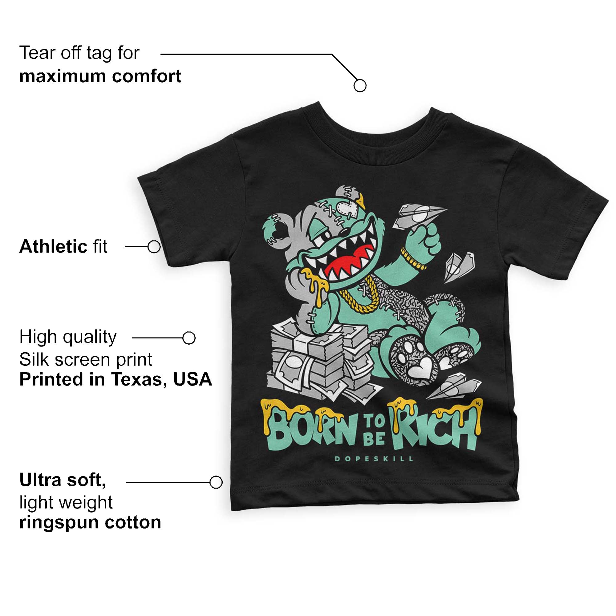 Green Glow 3s superstreetwear Toddler Kids T-shirt Born To Be Rich Graphic