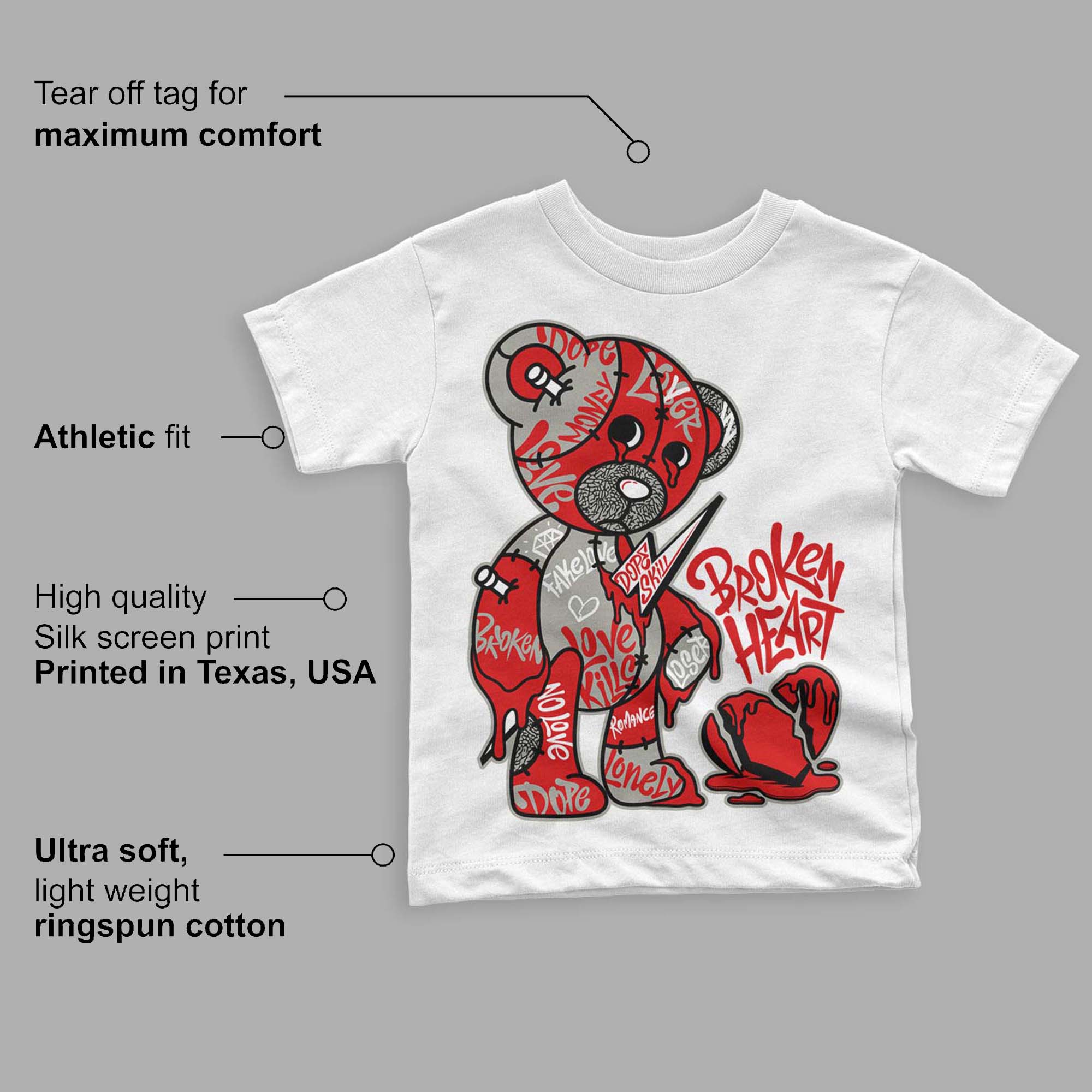 Fire Red 3s superstreetwear Toddler Kids T-shirt Broken Heart Graphic
