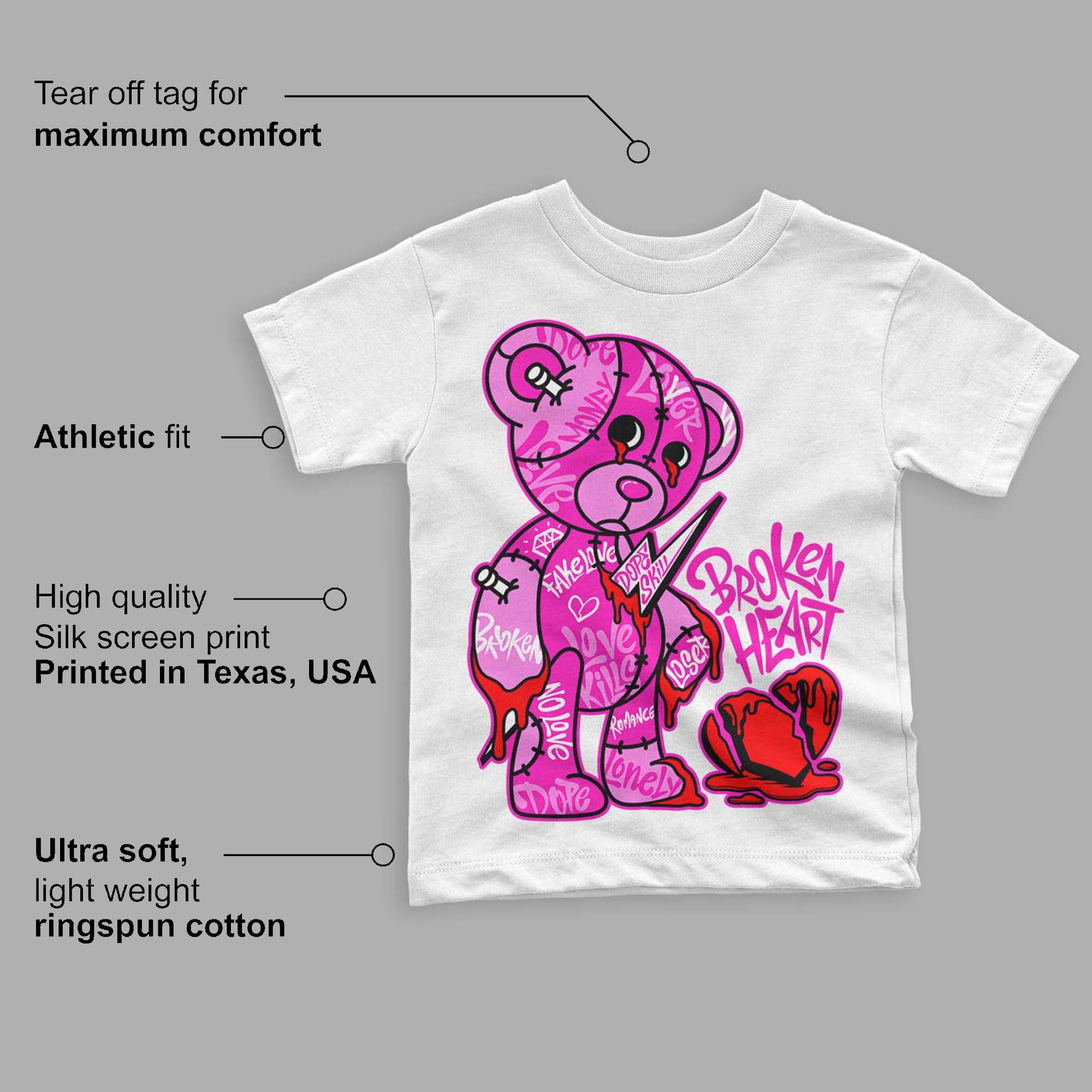 Dunk Low Active Fuchsia superstreetwear Toddler Kids T-shirt Broken Heart Graphic