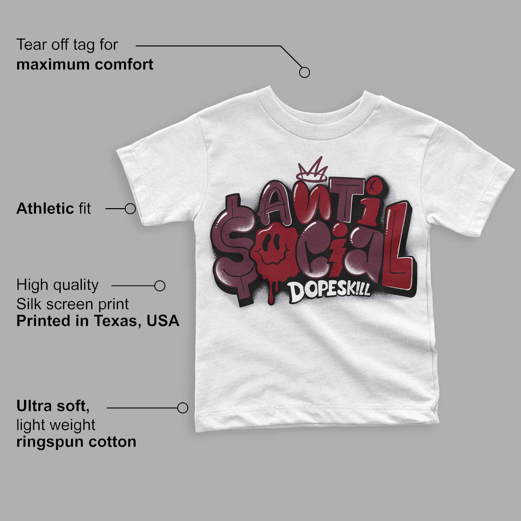 Burgundy 5s superstreetwear Toddler Kids T-shirt Anti Social Graphic