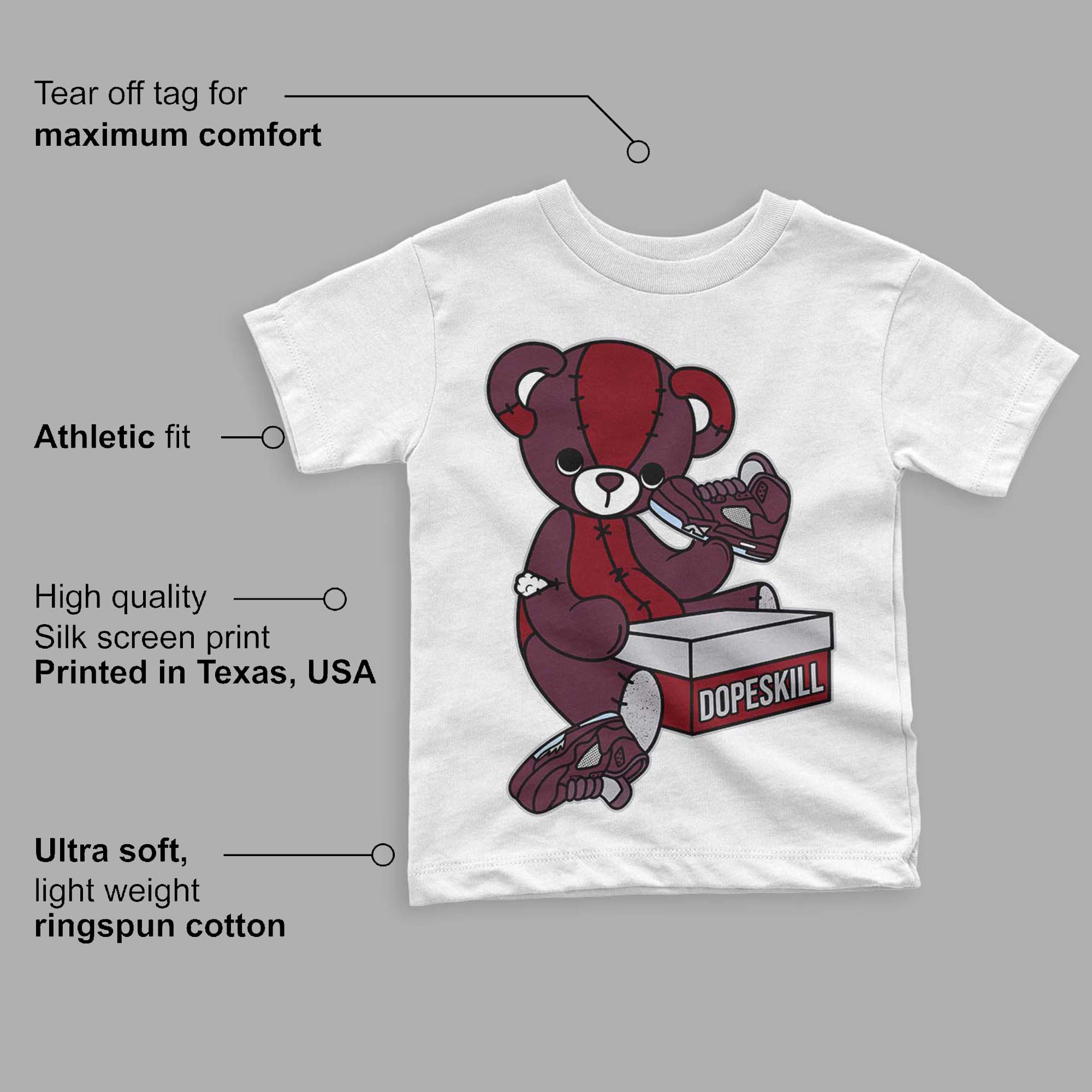 Burgundy 5s superstreetwear Toddler Kids T-shirt Sneakerhead BEAR Graphic