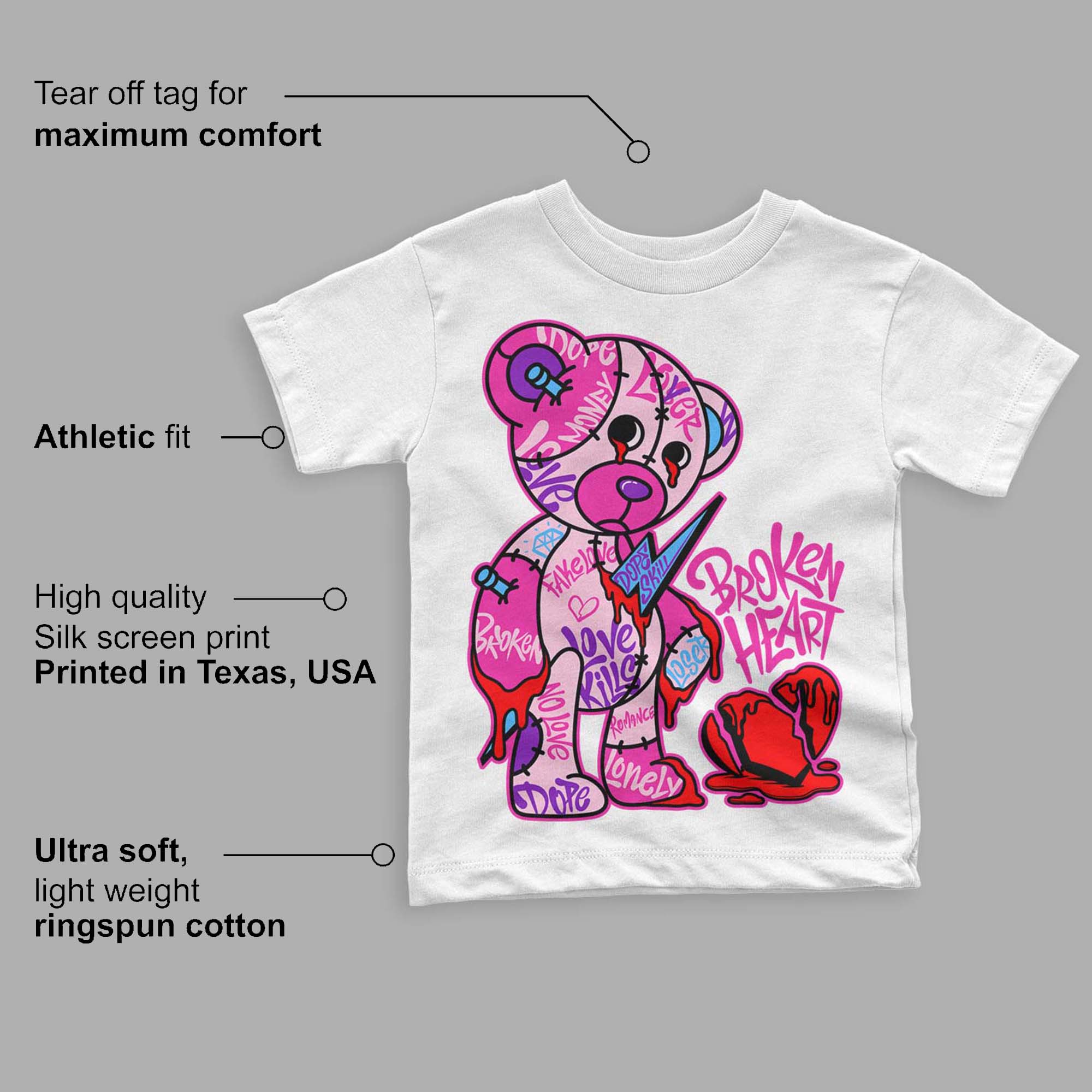 Triple Pink Dunk Low superstreetwear Toddler Kids T-shirt Broken Heart Graphic