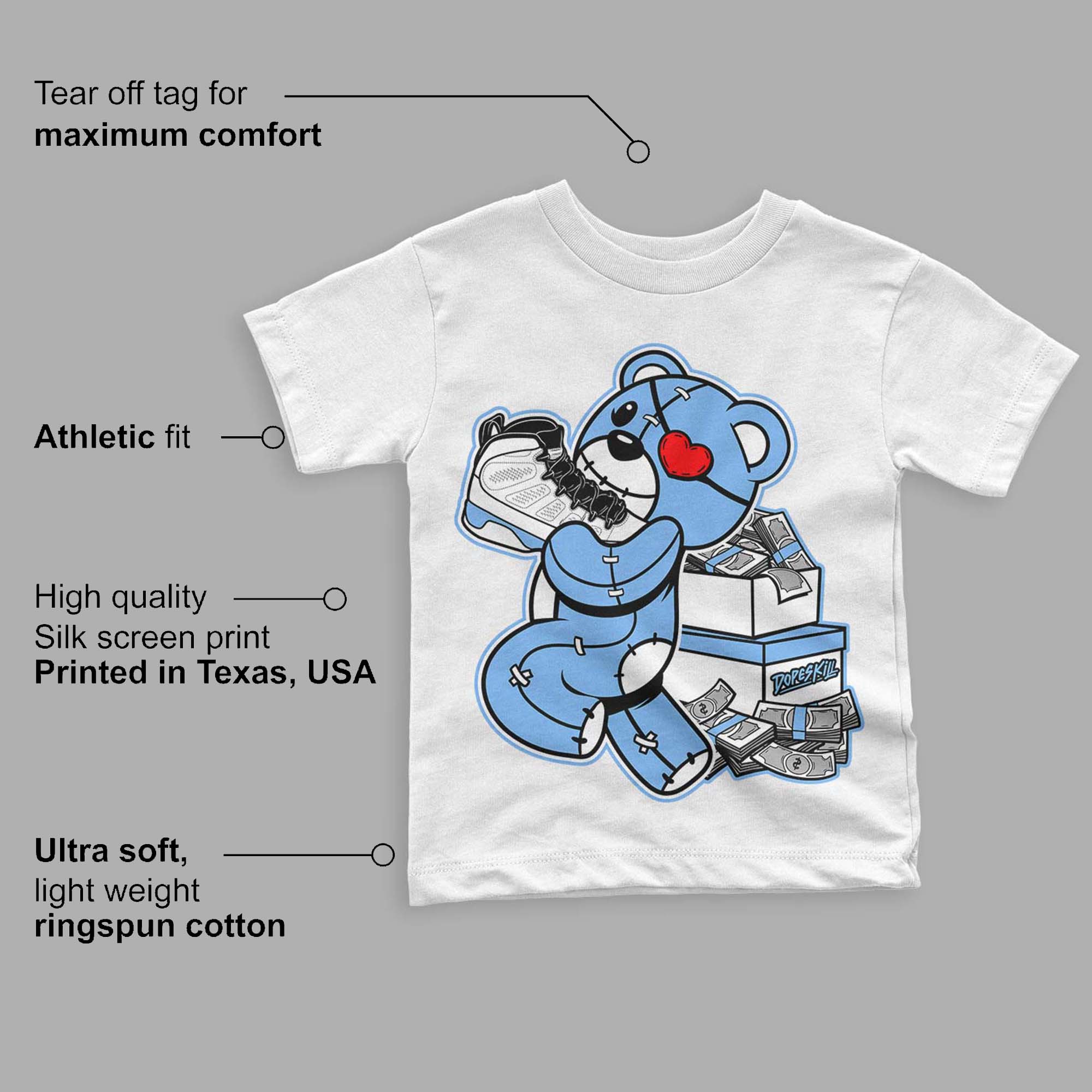 Powder Blue 9s superstreetwear Toddler Kids T-shirt Bear Steals Sneaker Graphic