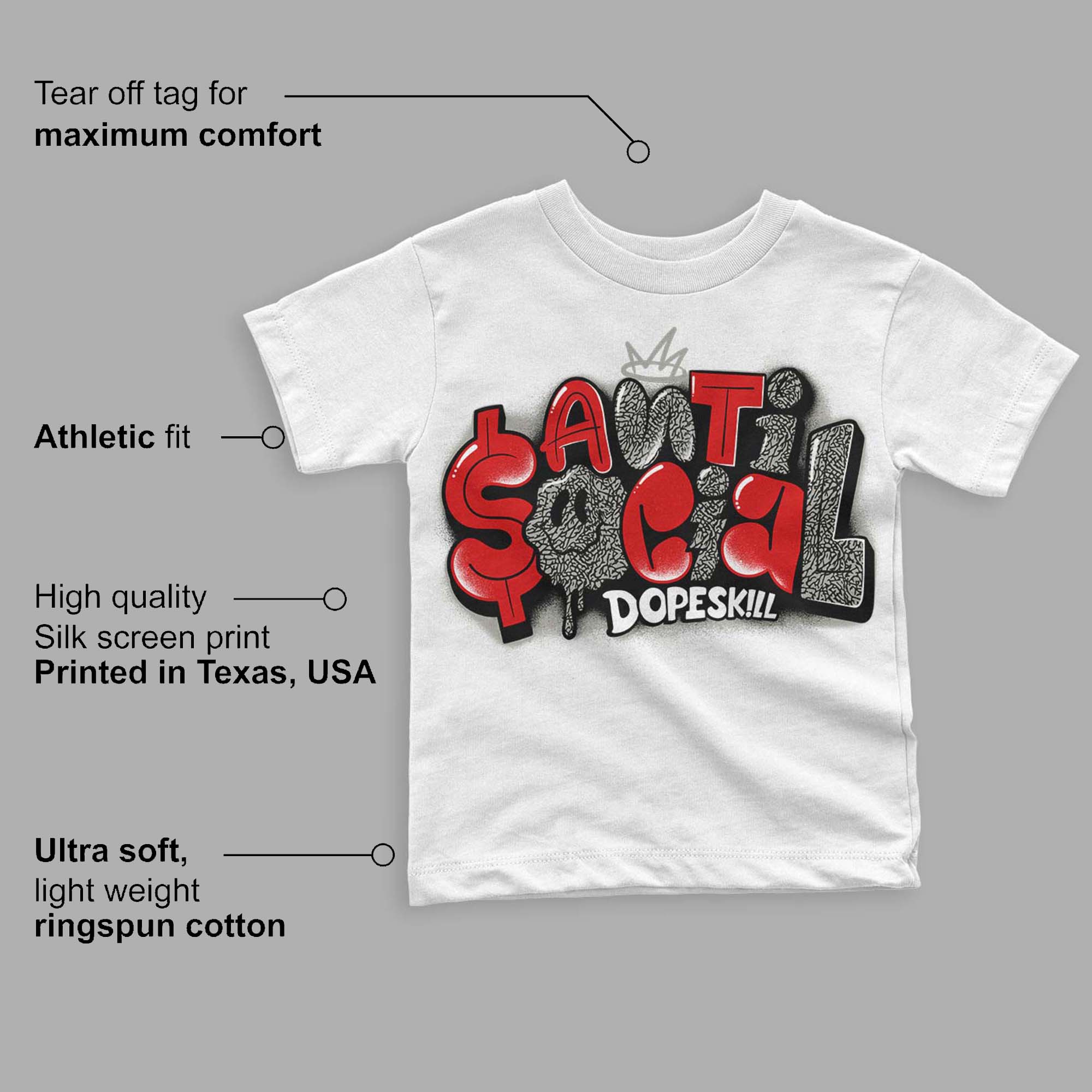 Fire Red 3s superstreetwear Toddler Kids T-shirt Anti Social Graphic