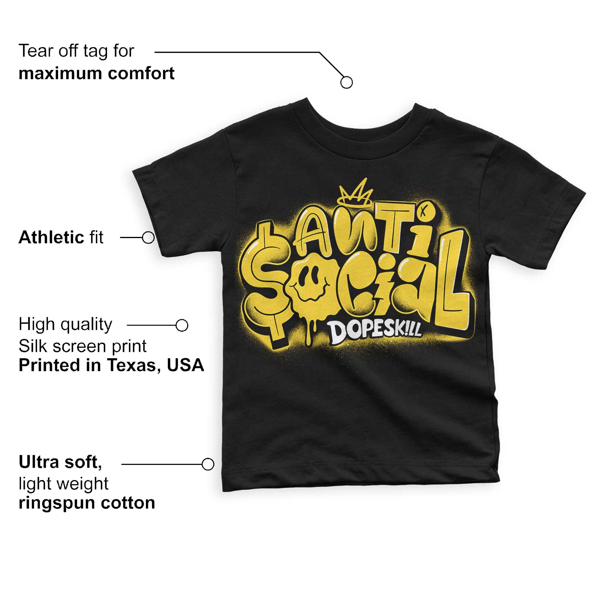 Black Tour Yellow AJ 4 Thunder superstreetwear Toddler Kids T-shirt Anti Social Graphic