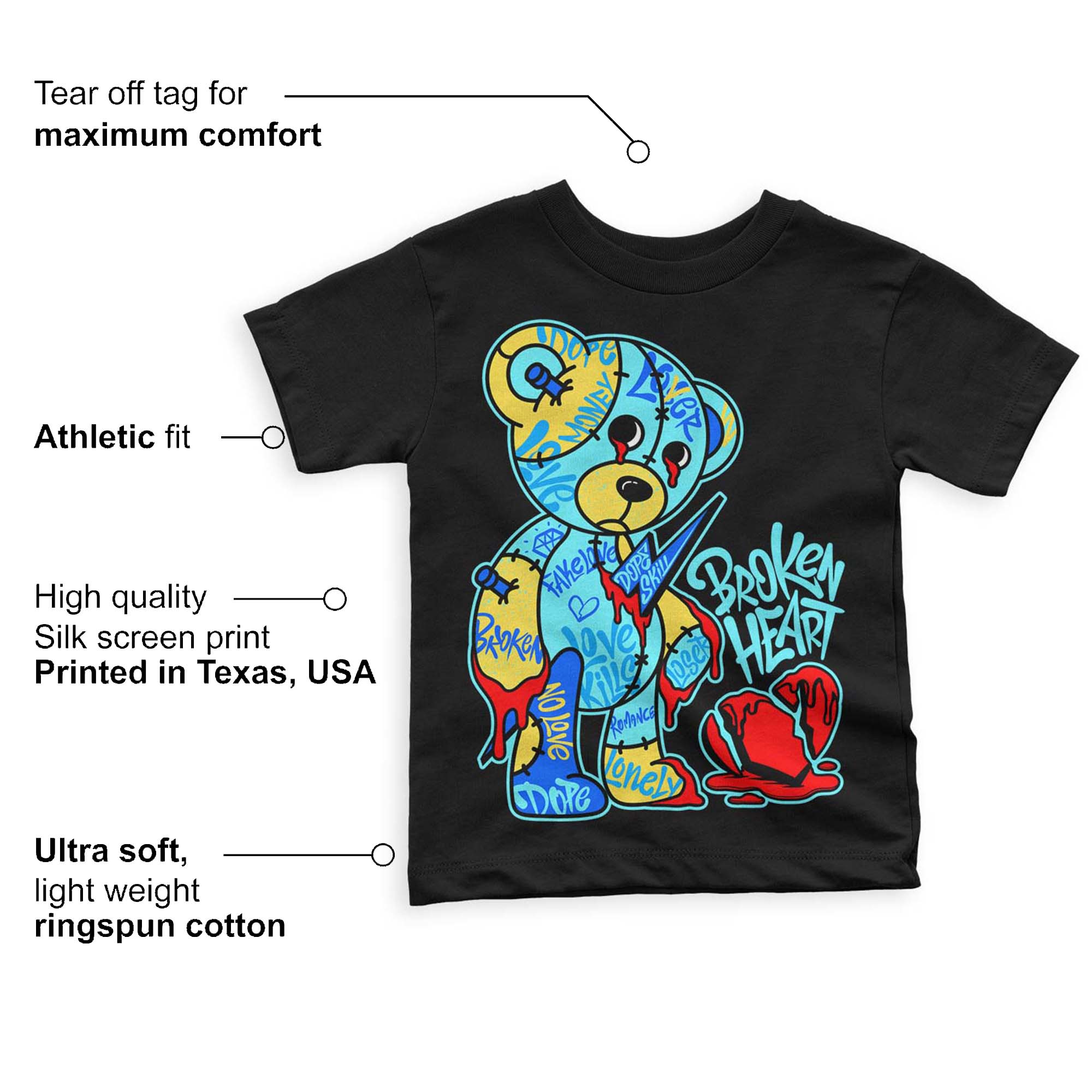 Aqua 5s superstreetwear Toddler Kids T-shirt Broken Heart Graphic