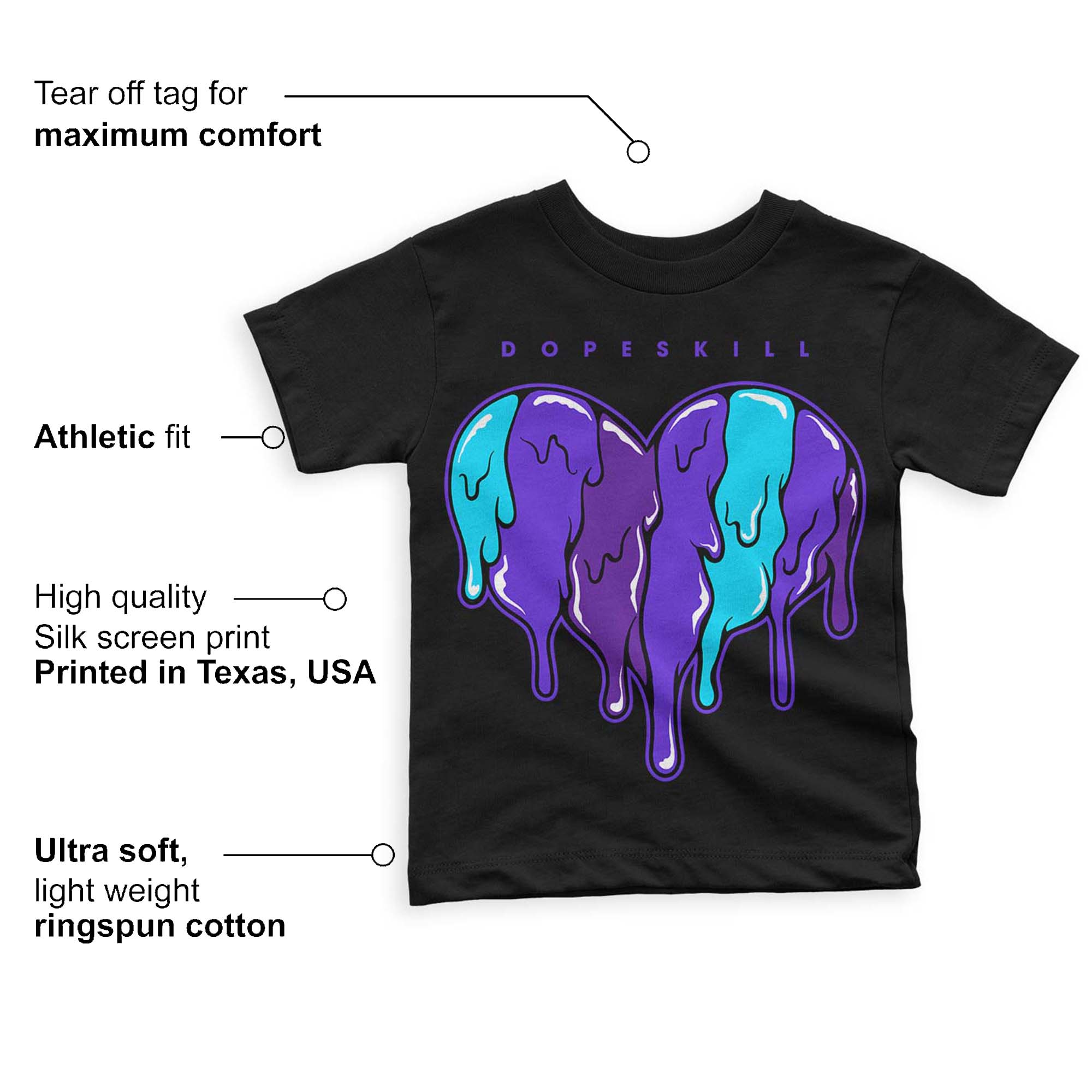 Aqua 6s superstreetwear Toddler Kids T-shirt Slime Drip Heart Graphic