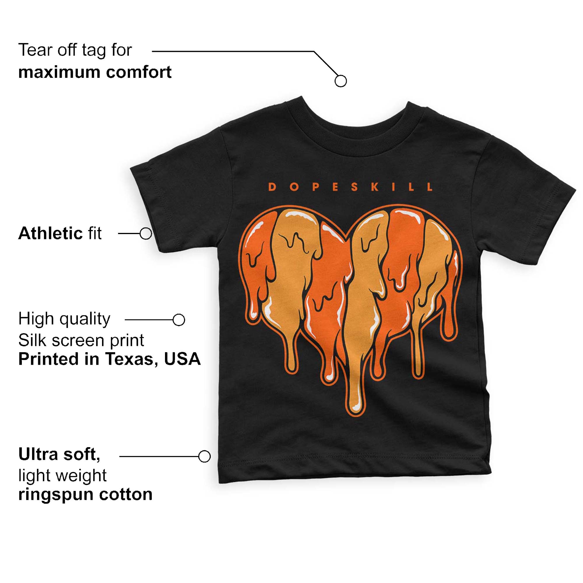 Brilliant Orange 12s superstreetwear Toddler Kids T-shirt Slime Drip Heart Graphic