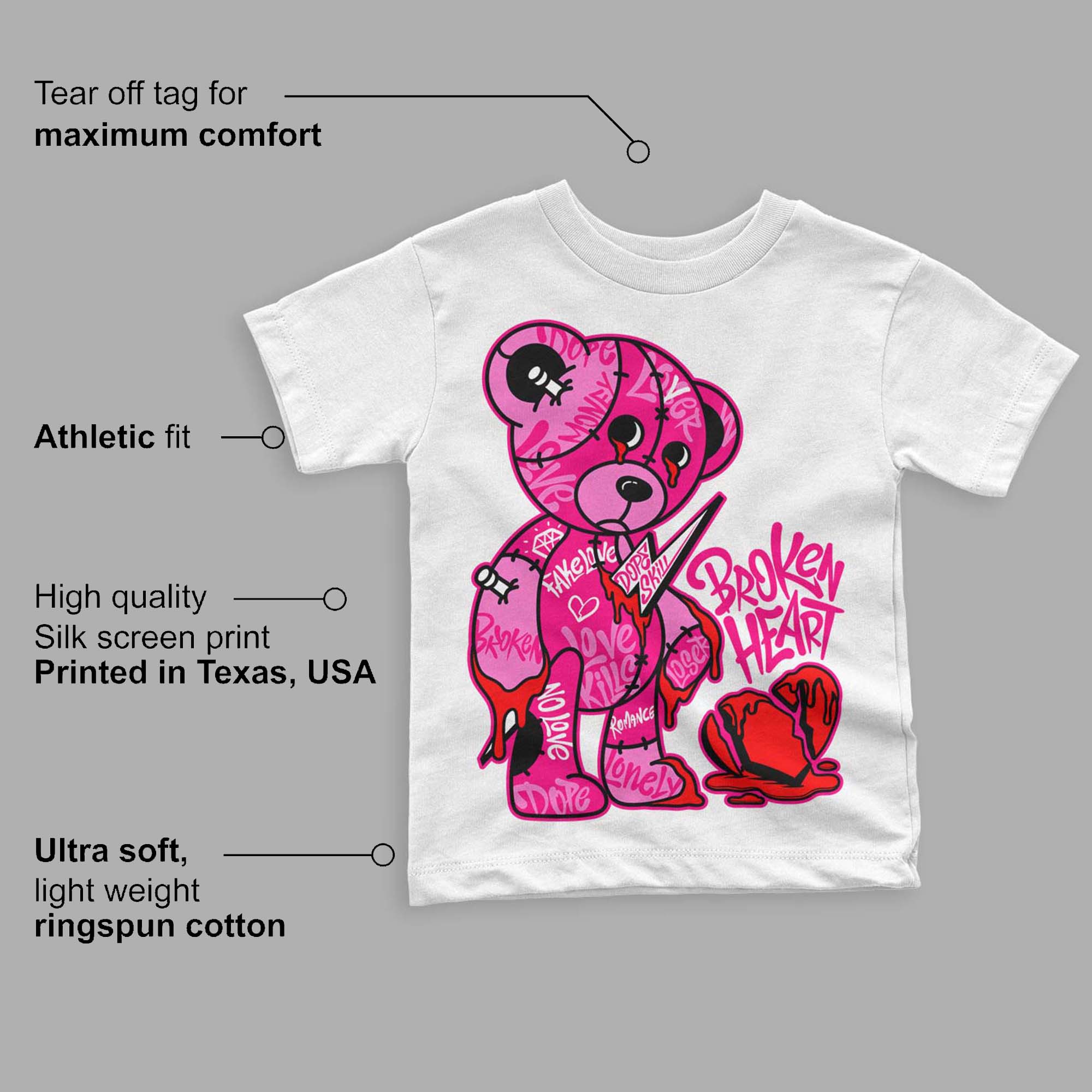 Fierce Pink 1s superstreetwear Toddler Kids T-shirt Broken Heart Graphic