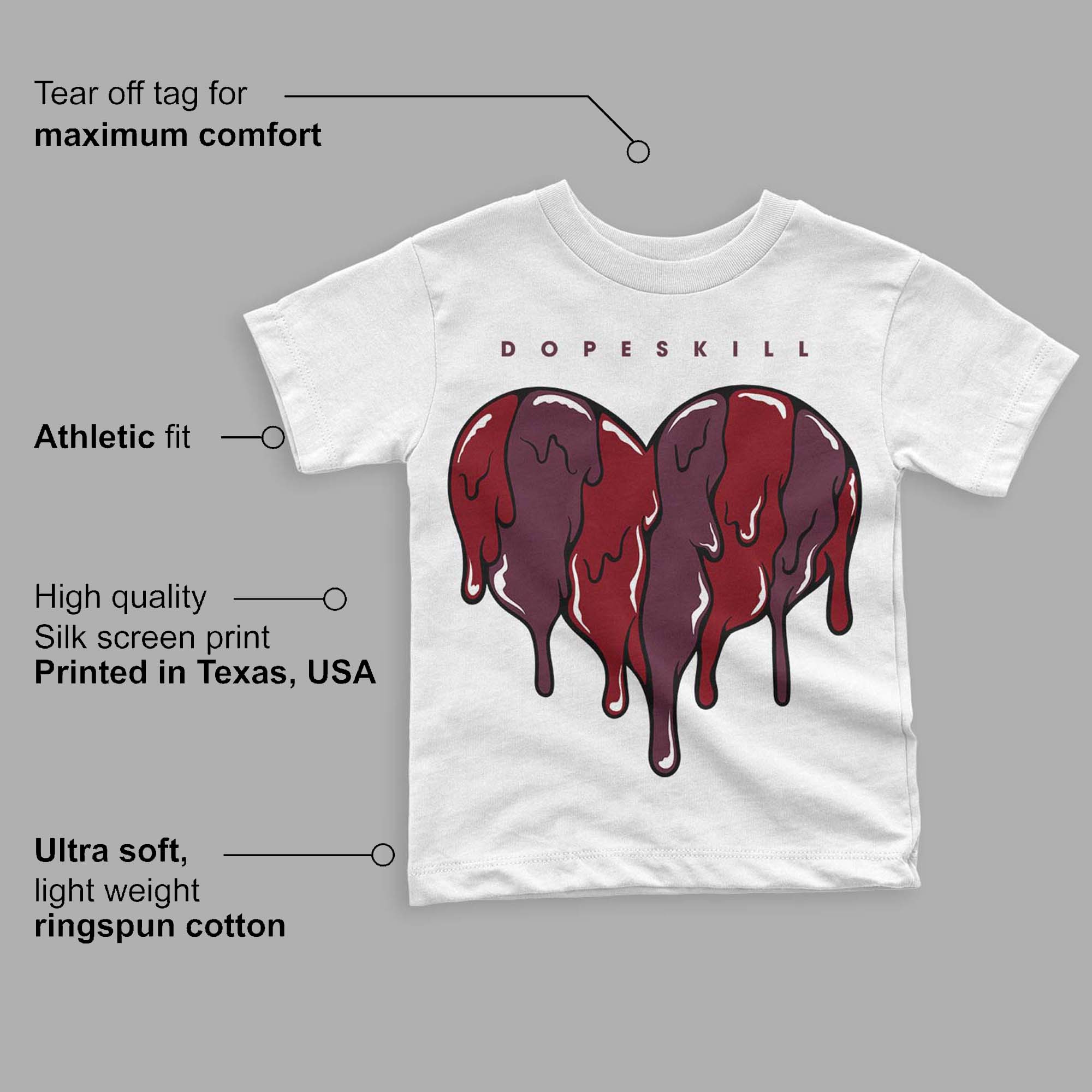 Burgundy 5s superstreetwear Toddler Kids T-shirt Slime Drip Heart Graphic