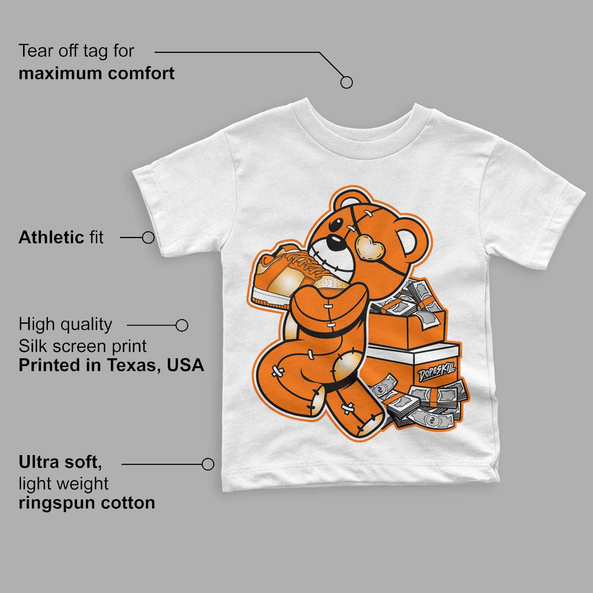 Dunk Low Magma Orange superstreetwear Toddler Kids T-shirt Bear Steals Sneaker Graphic