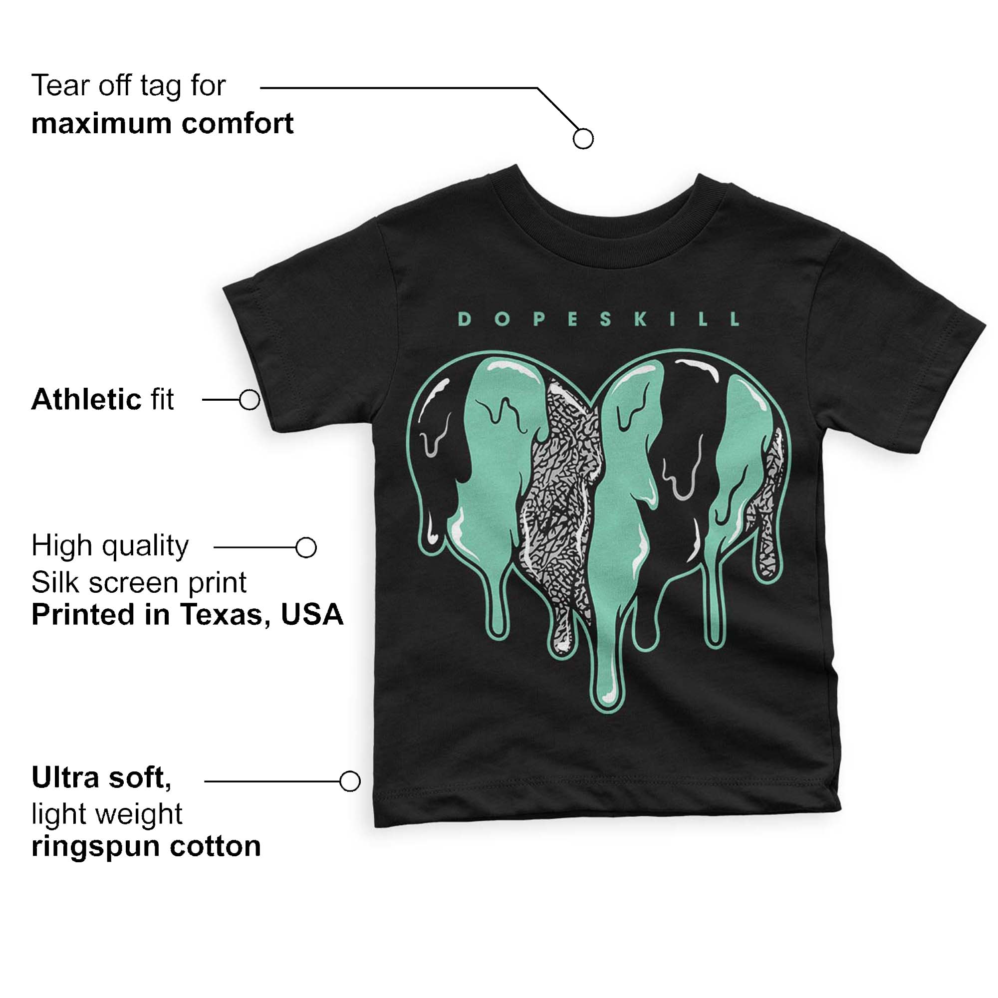Green Glow 3s superstreetwear Toddler Kids T-shirt Slime Drip Heart Graphic