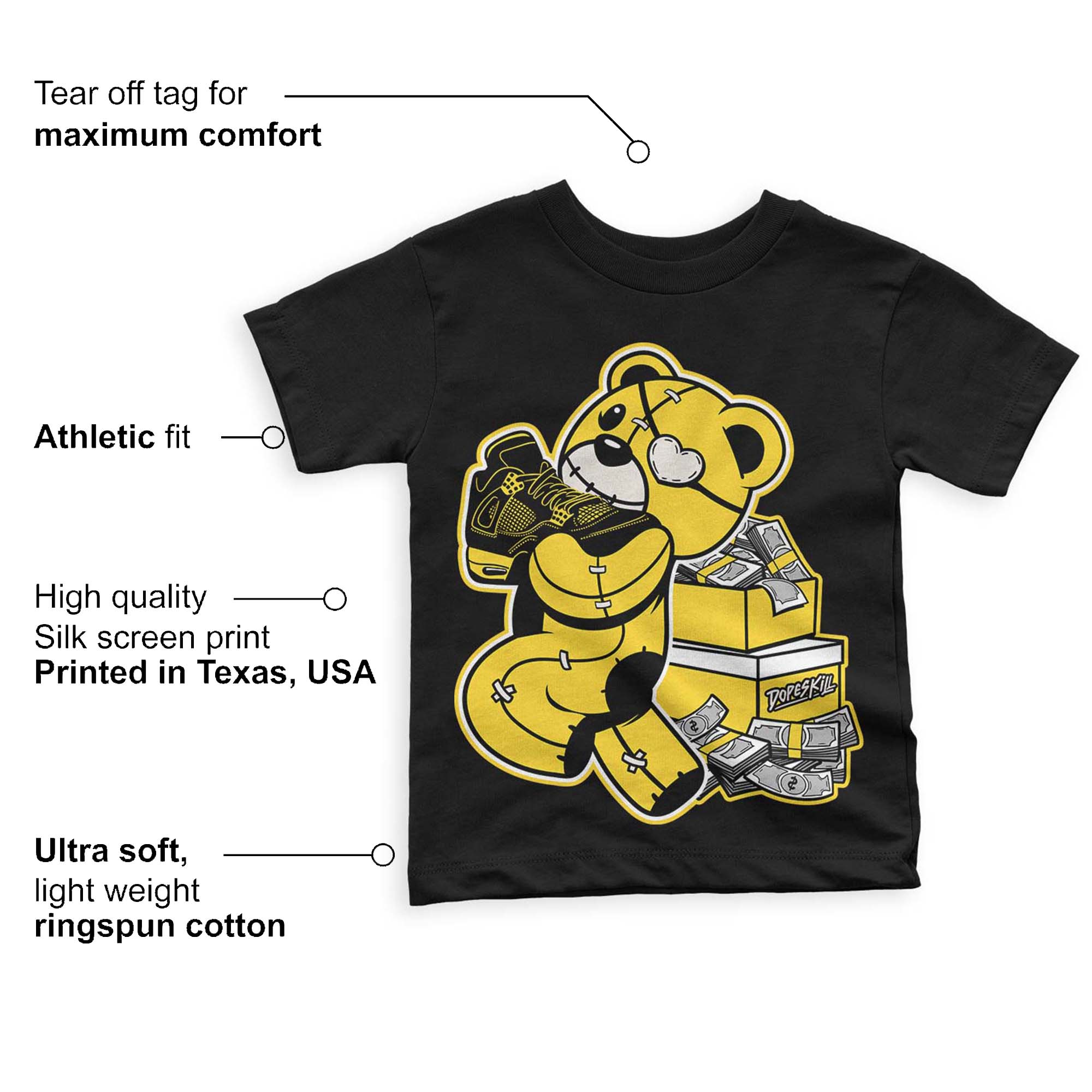 Black Tour Yellow AJ 4 Thunder superstreetwear Toddler Kids T-shirt Bear Steals Sneaker Graphic