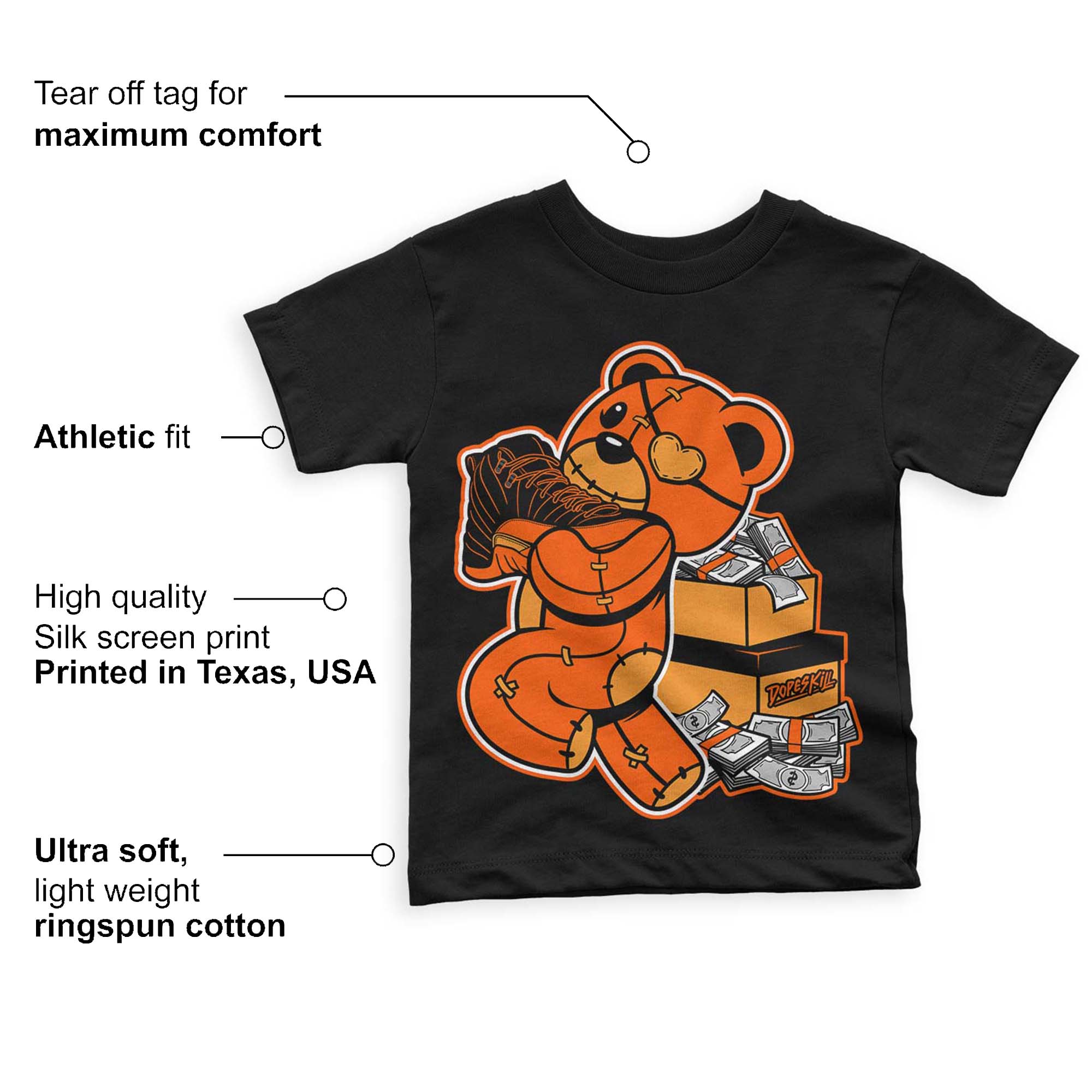 Brilliant Orange 12s superstreetwear Toddler Kids T-shirt Bear Steals Sneaker Graphic