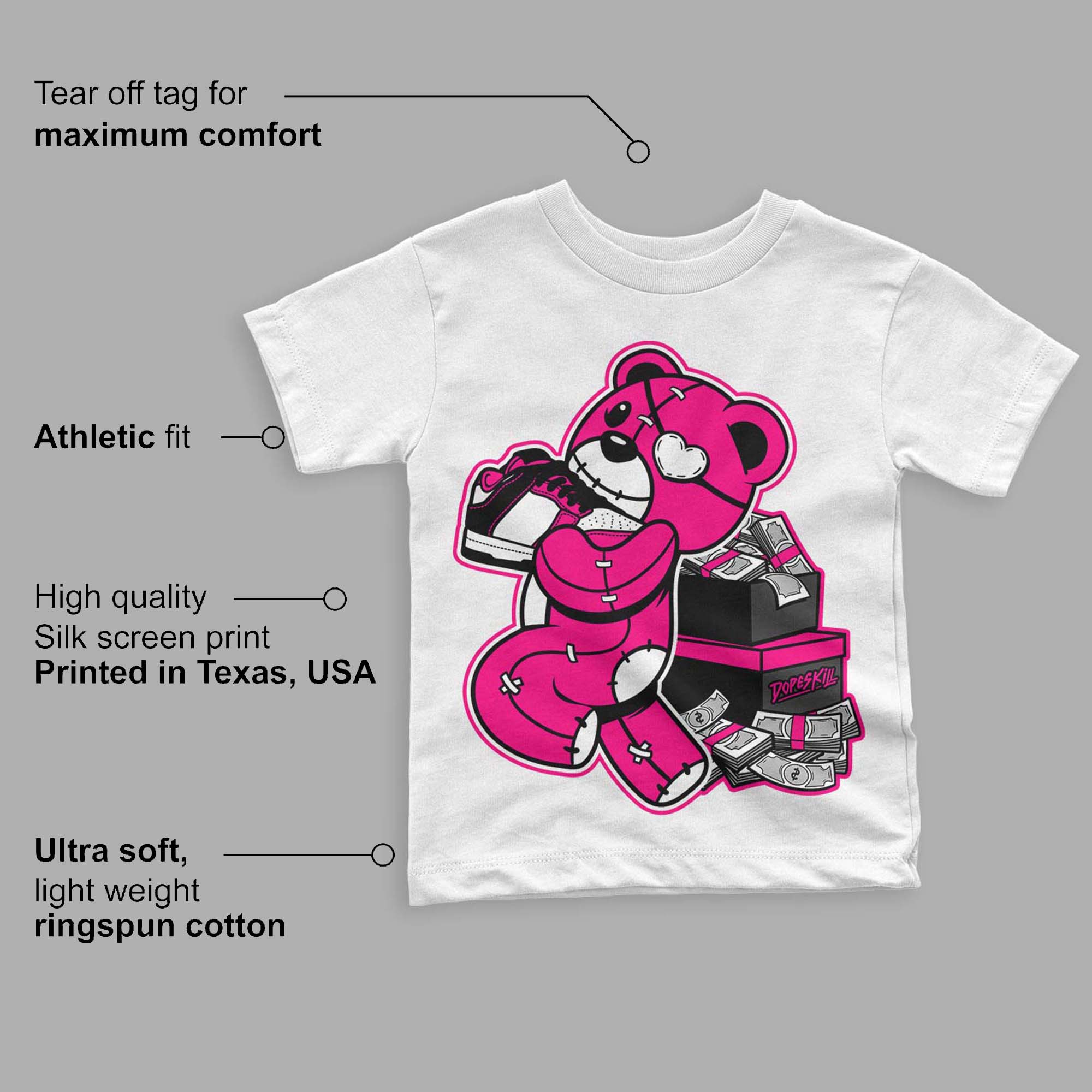 Fierce Pink 1s superstreetwear Toddler Kids T-shirt Bear Steals Sneaker Graphic