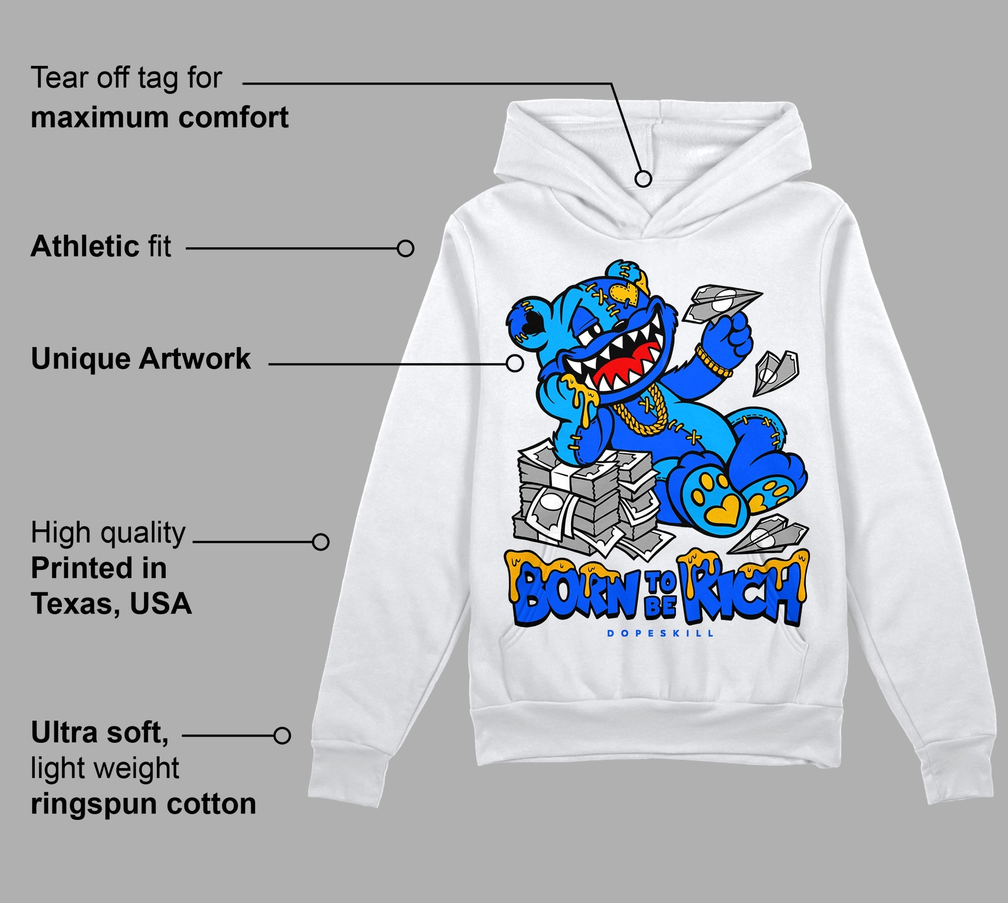 Royal Blue Collection superstreetwear Hoodie Sweatshirt Born To Be Rich Graphic