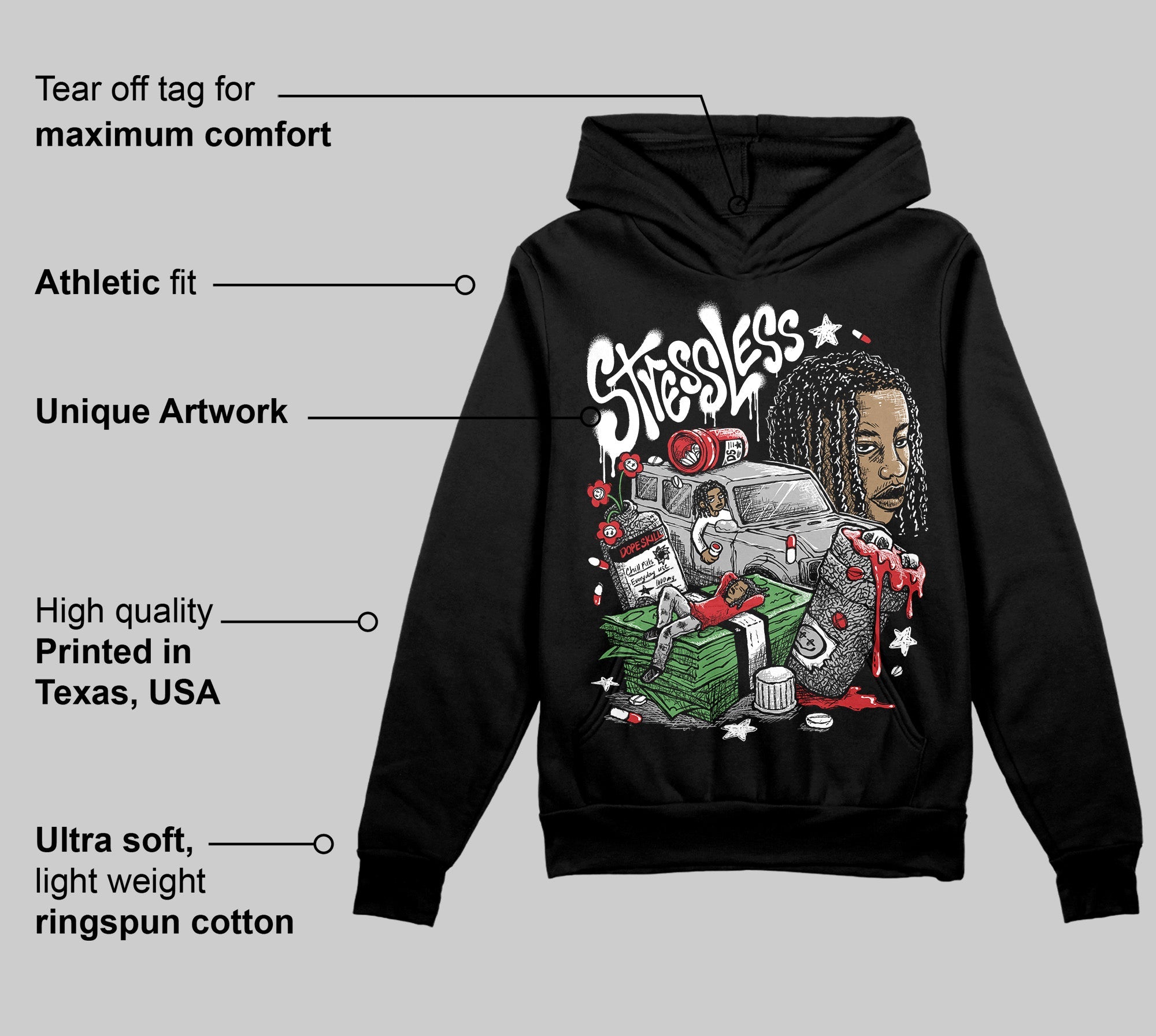 Black Cement 3s superstreetwear Hoodie Sweatshirt Stressless Graphic