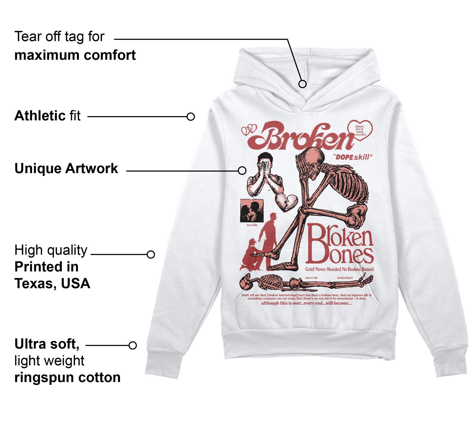Dune Red 13s superstreetwear Hoodie Sweatshirt Broken Bones Graphic