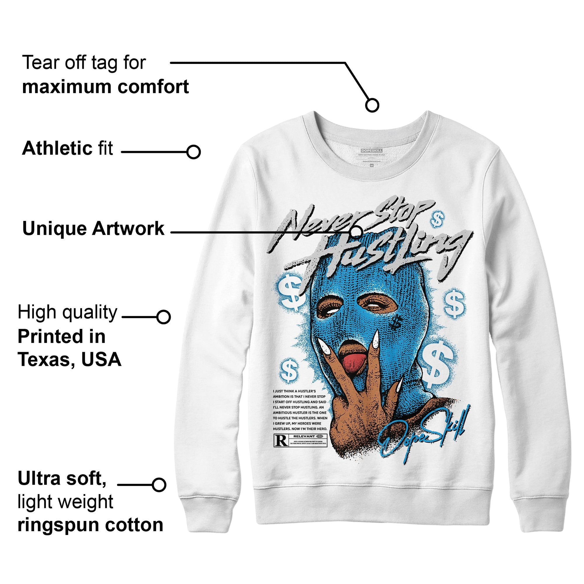 Military Blue 4s superstreetwear Sweatshirt Never Stop Hustling Graphic