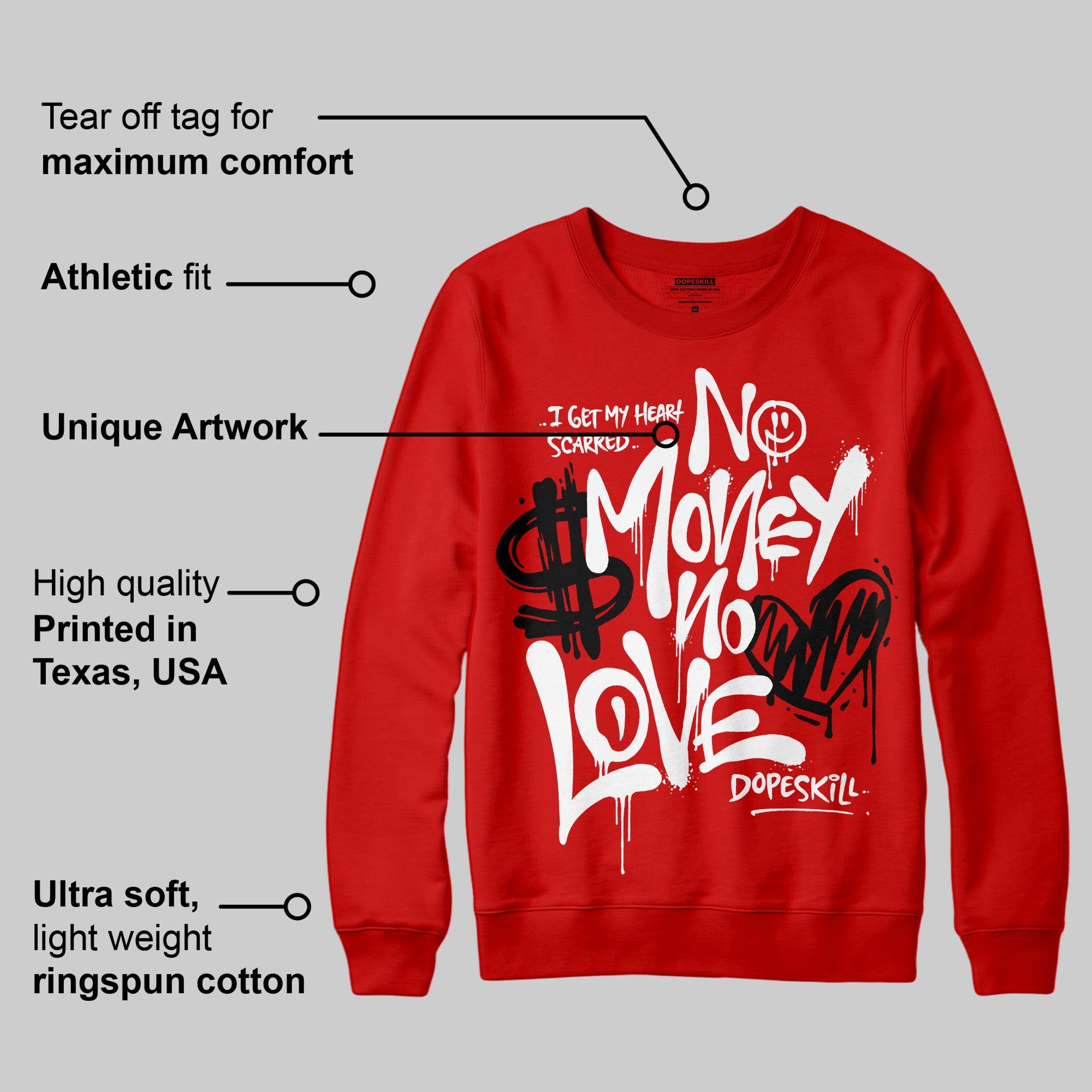 Bred Velvet 11s superstreetwear Red Sweatshirt No Money No Love Typo Graphic