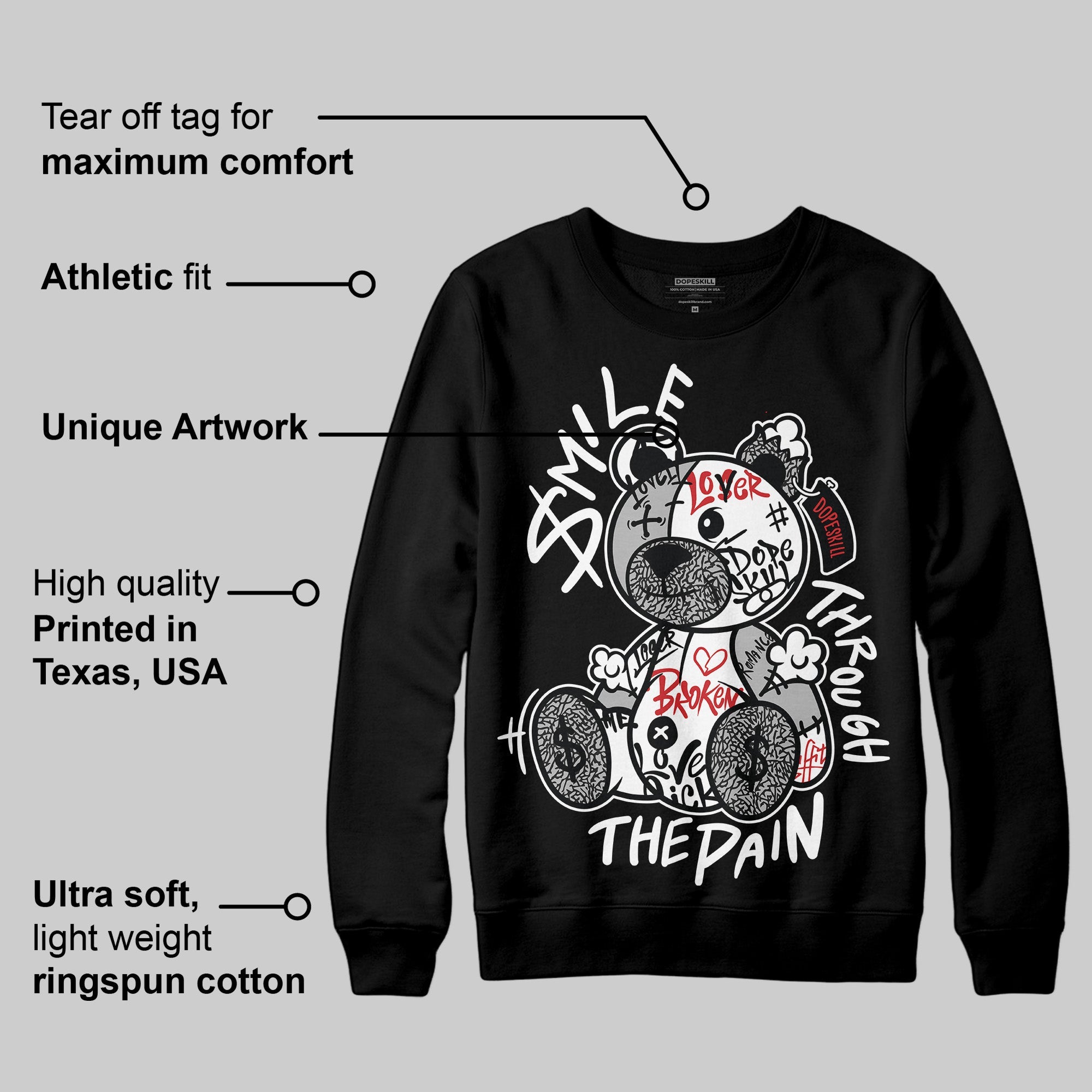 Black Cement 3s superstreetwear Sweatshirt Smile Through The Pain Graphic