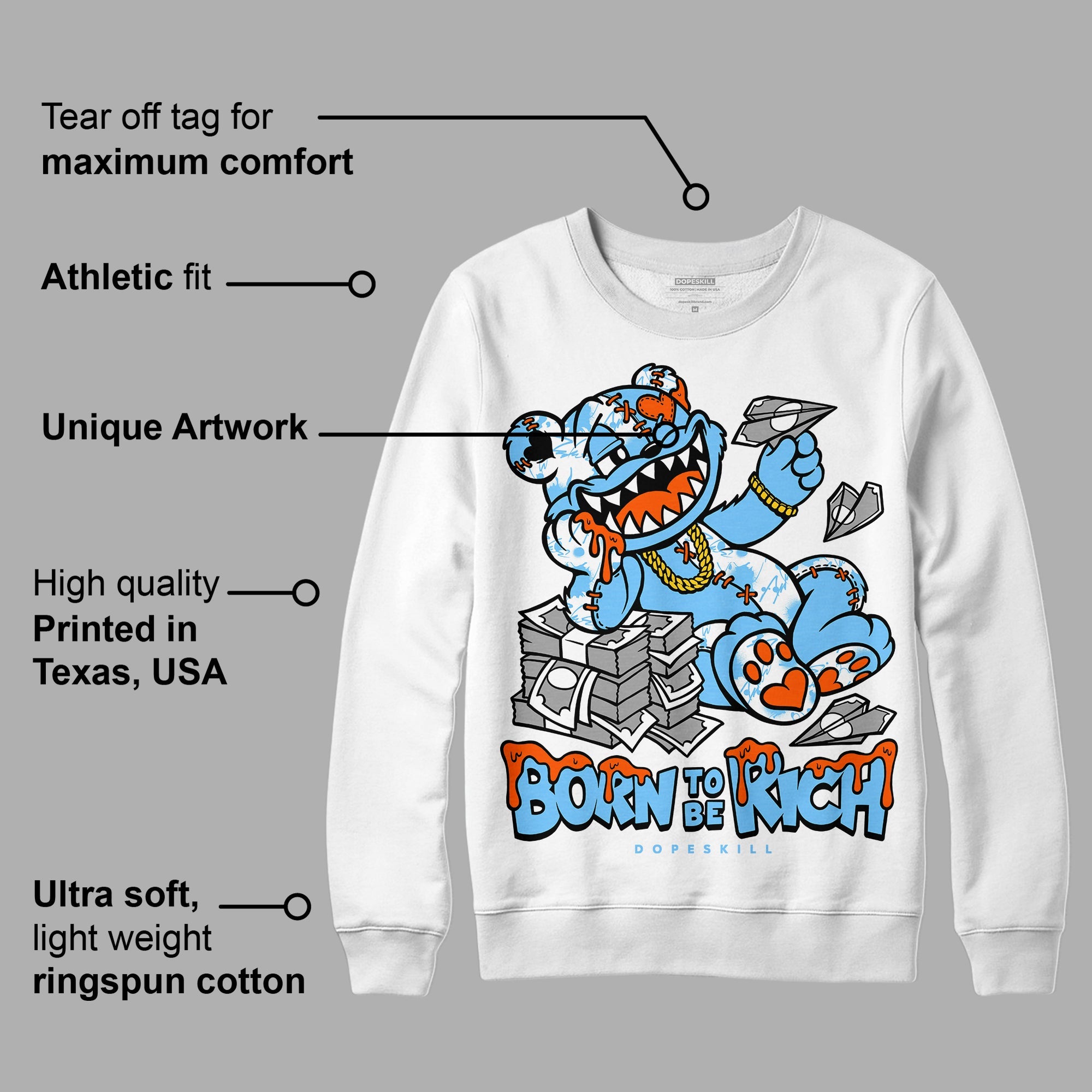 Dunk Futura University Blue superstreetwear Sweatshirt Born To Be Rich Graphic