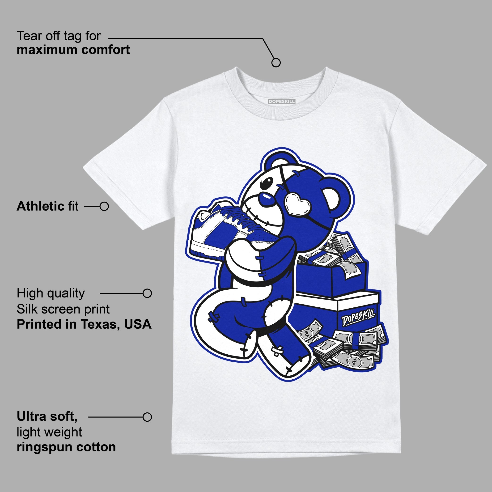 Racer Blue White Dunk Low superstreetwear T-Shirt Bear Steals Sneaker Graphic