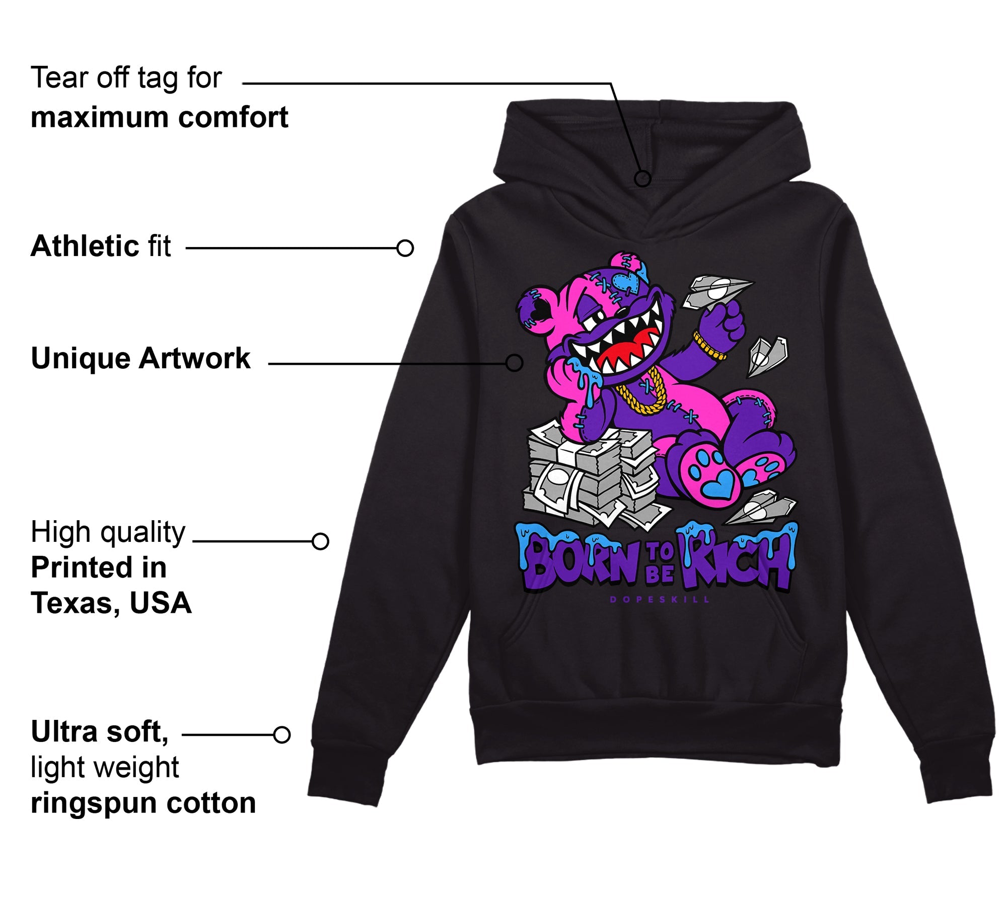 Court Purple 13s superstreetwear Hoodie Sweatshirt Born To Be Rich Graphic