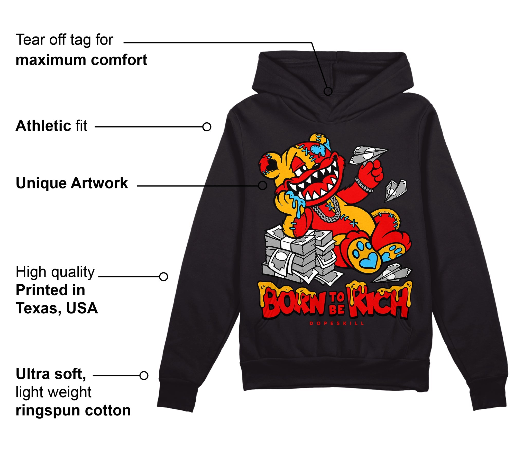 Red Collection superstreetwear Hoodie Sweatshirt Born To Be Rich Graphic