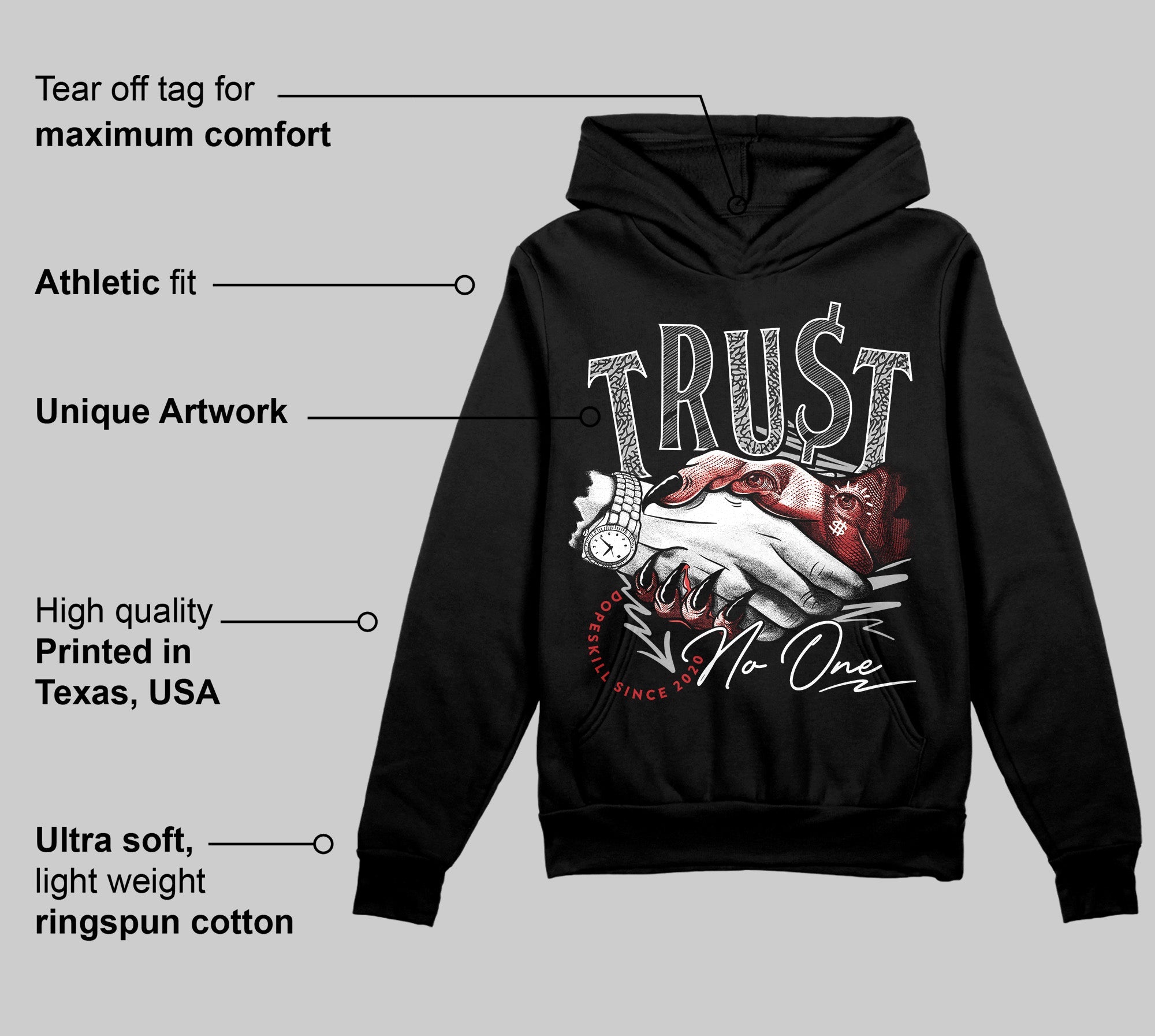 Black Cement 3s superstreetwear Hoodie Sweatshirt Trust No One Graphic